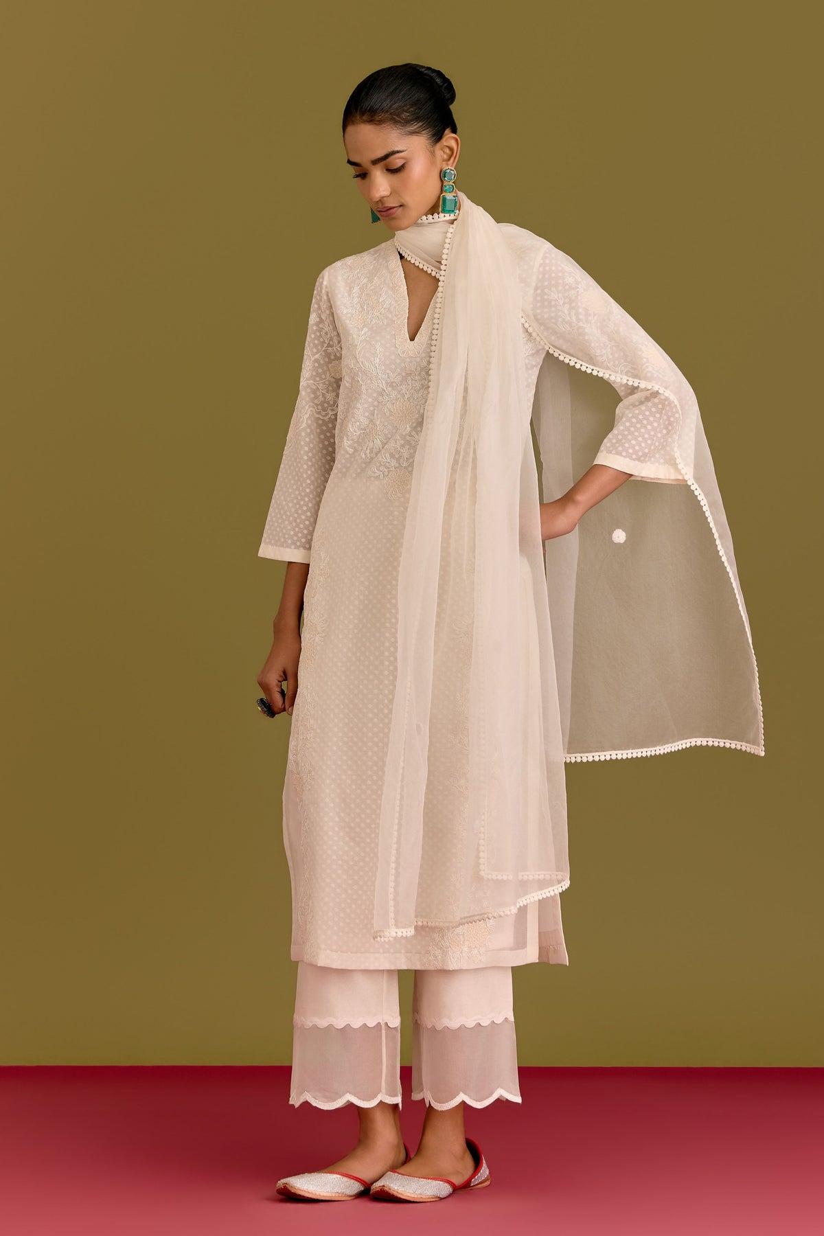 Ivory Woven Kurta Set