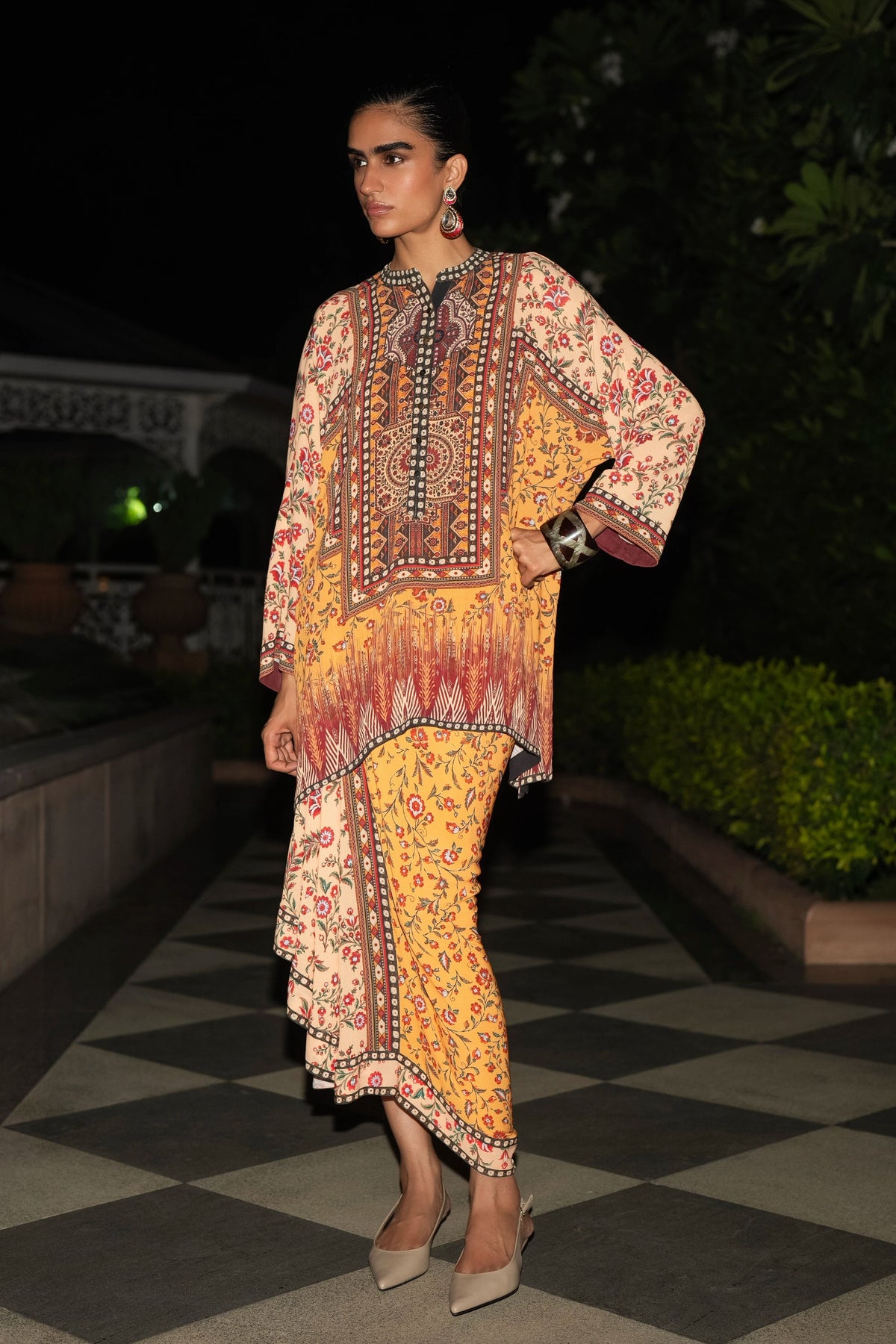 Tribal Panel Print Drape Skirt
