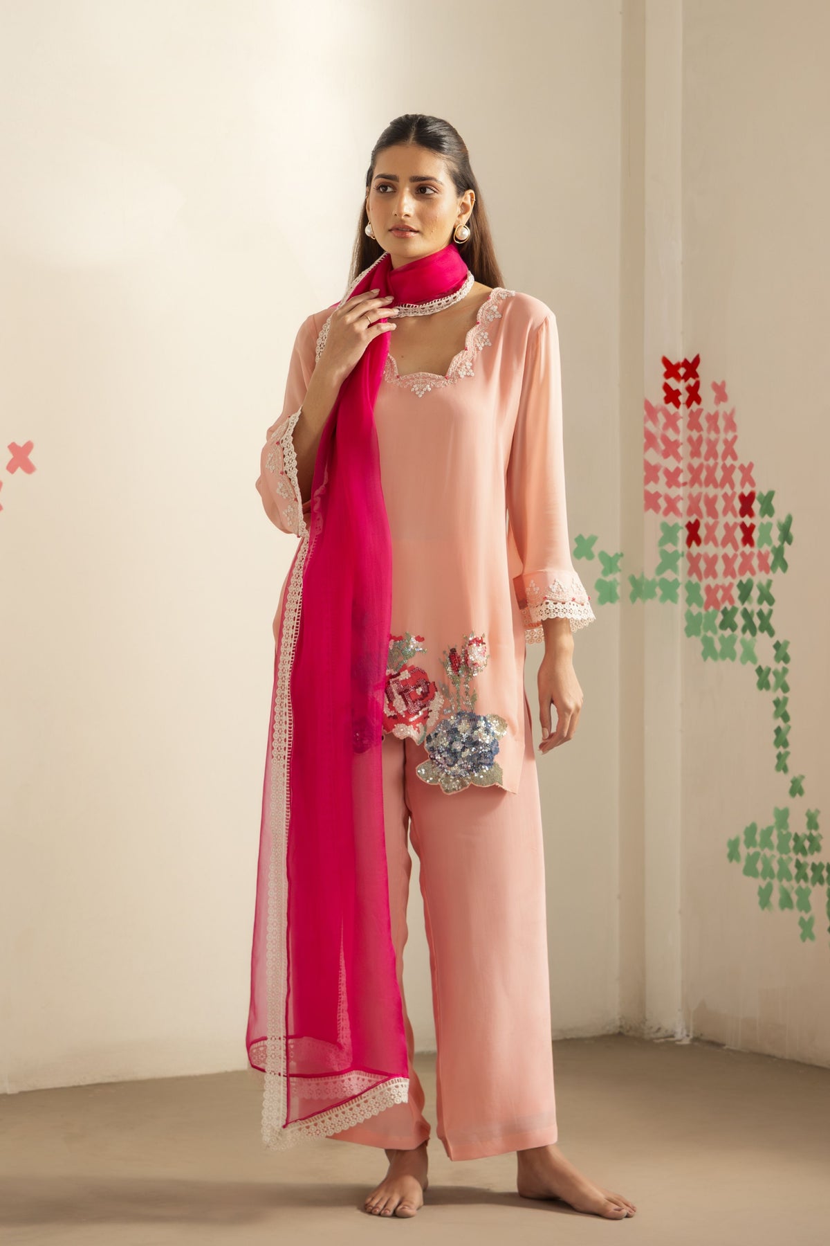 Peach Rose Kurta Set