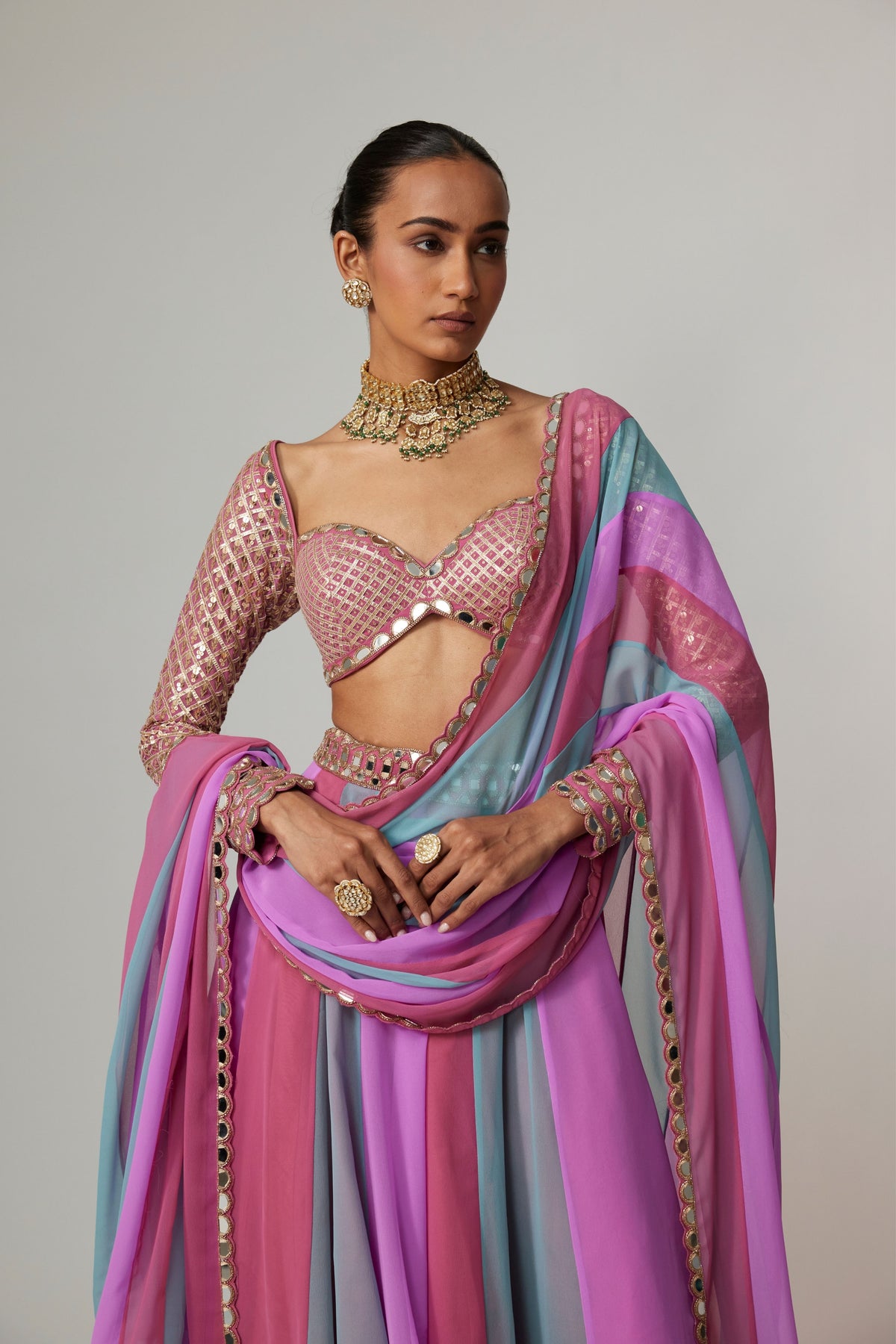Mauve Multicolor Lehenga Pant Set