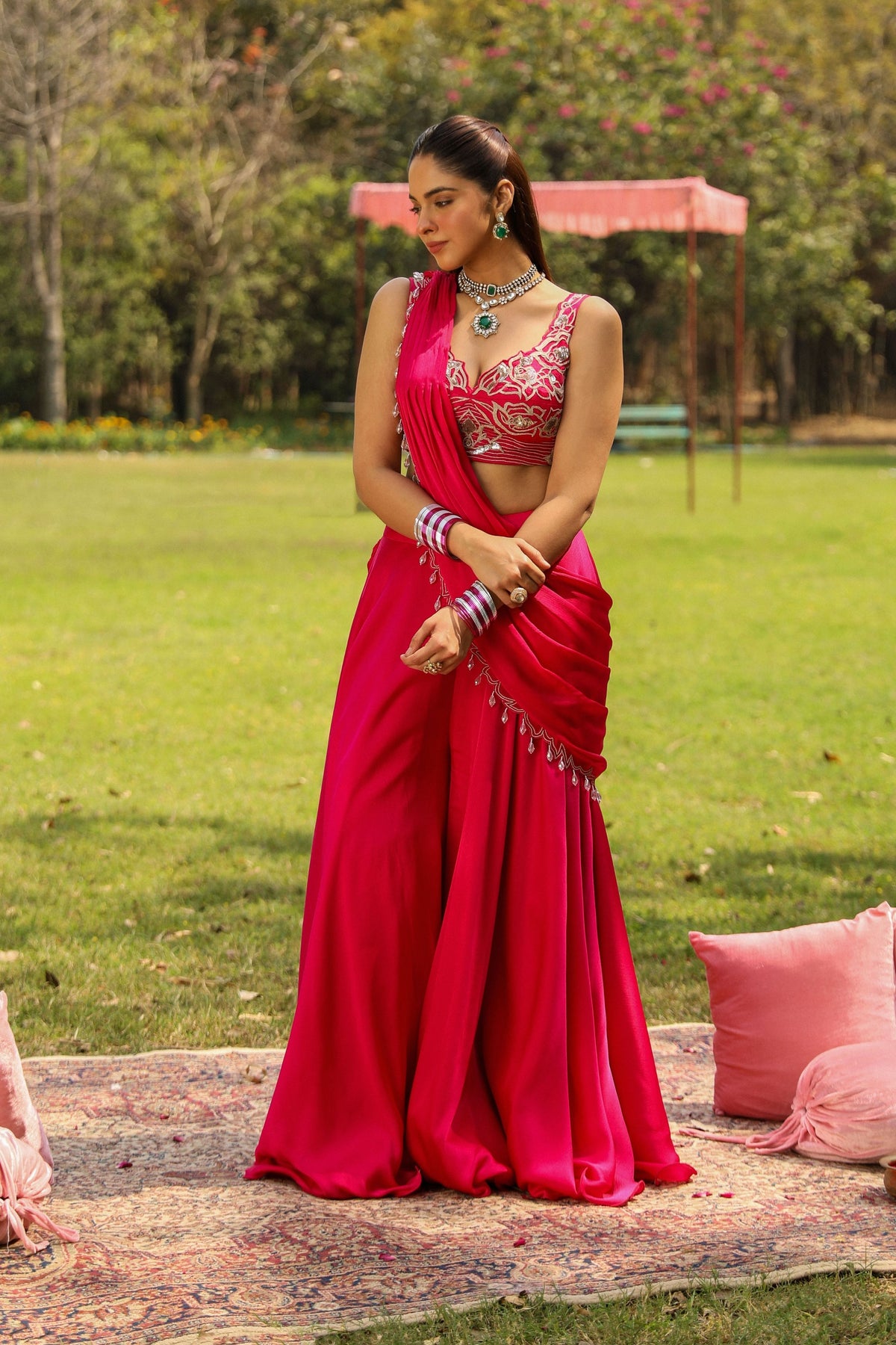 Karishma Rani Pink Drape Saree