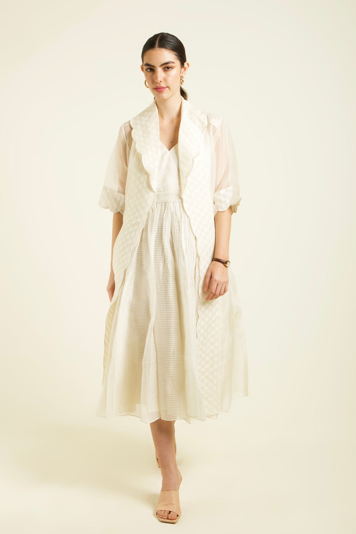 Ivory Stripe Organza Dress