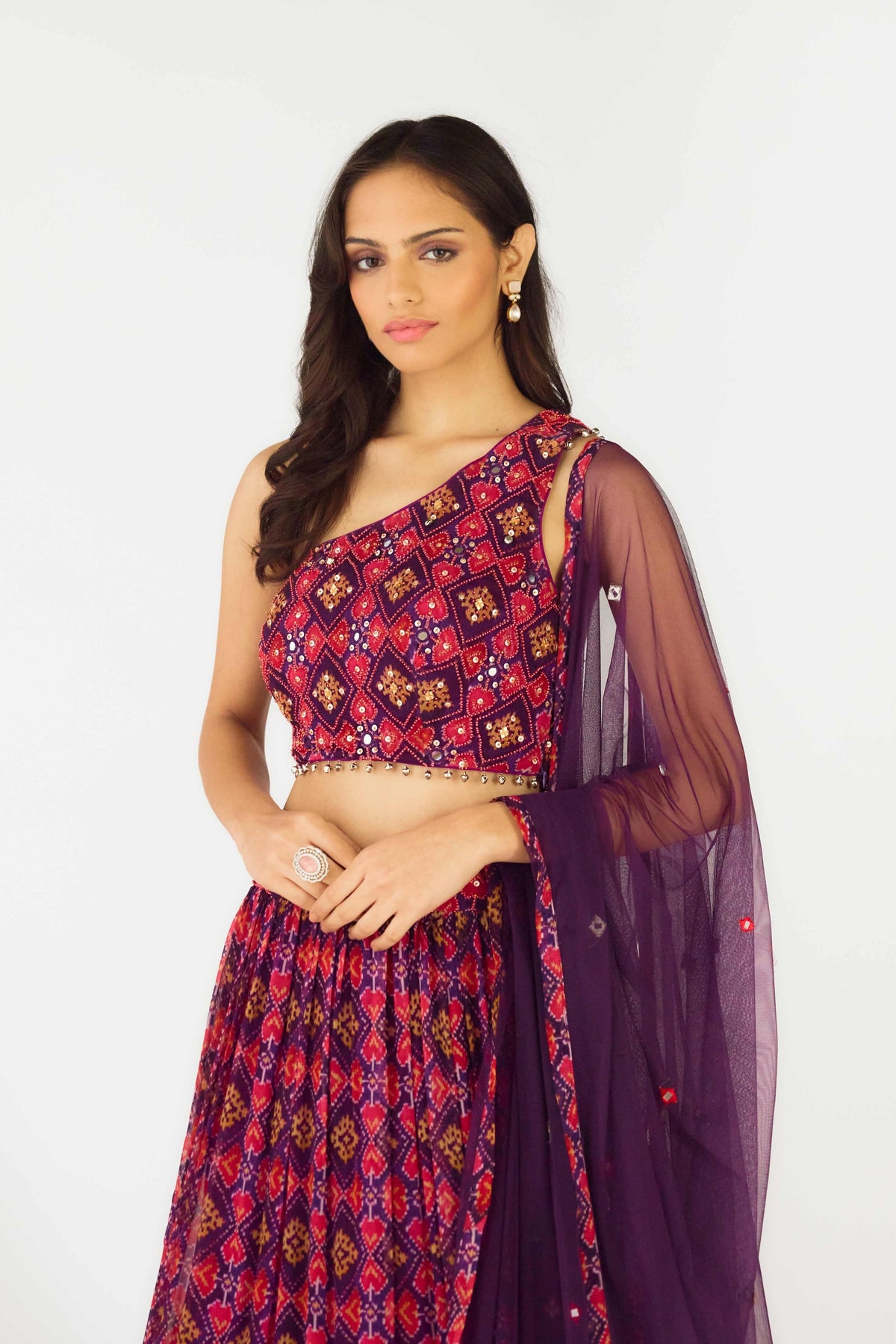 Purple One Shoulder Lehenga Set