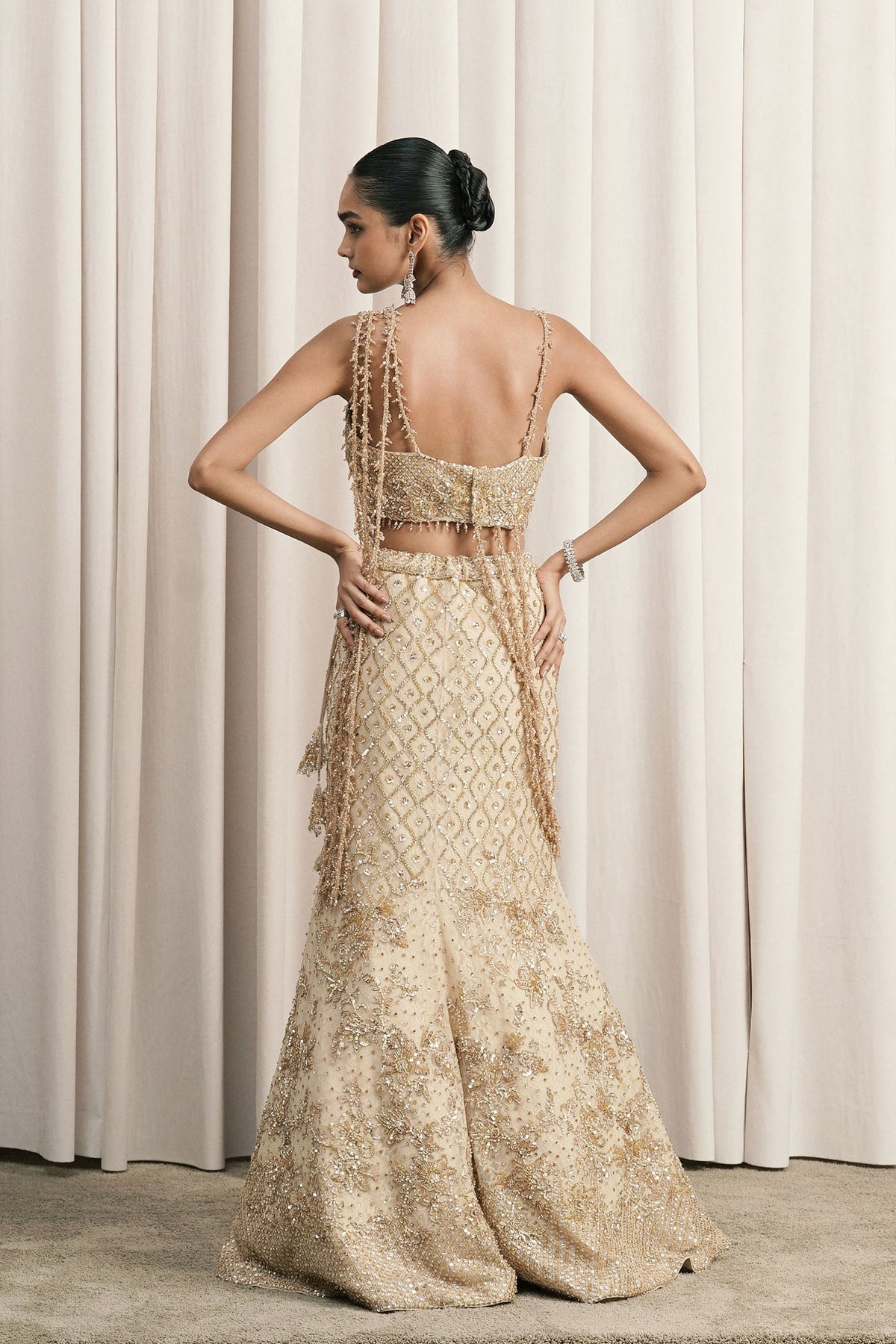 Beige Sequin Embellished Lehenga Set