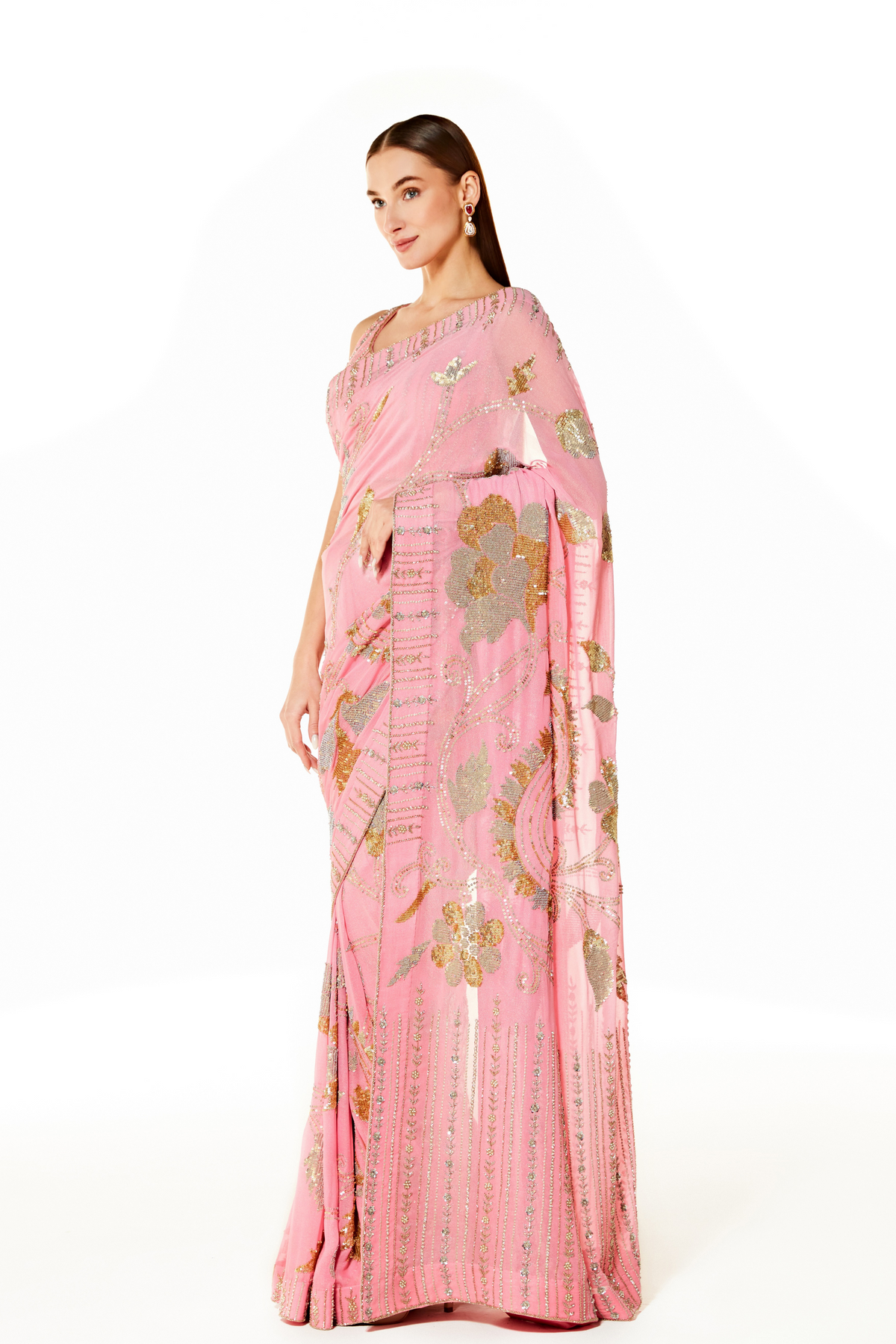 Pink Zaynab Sequin Saree Set