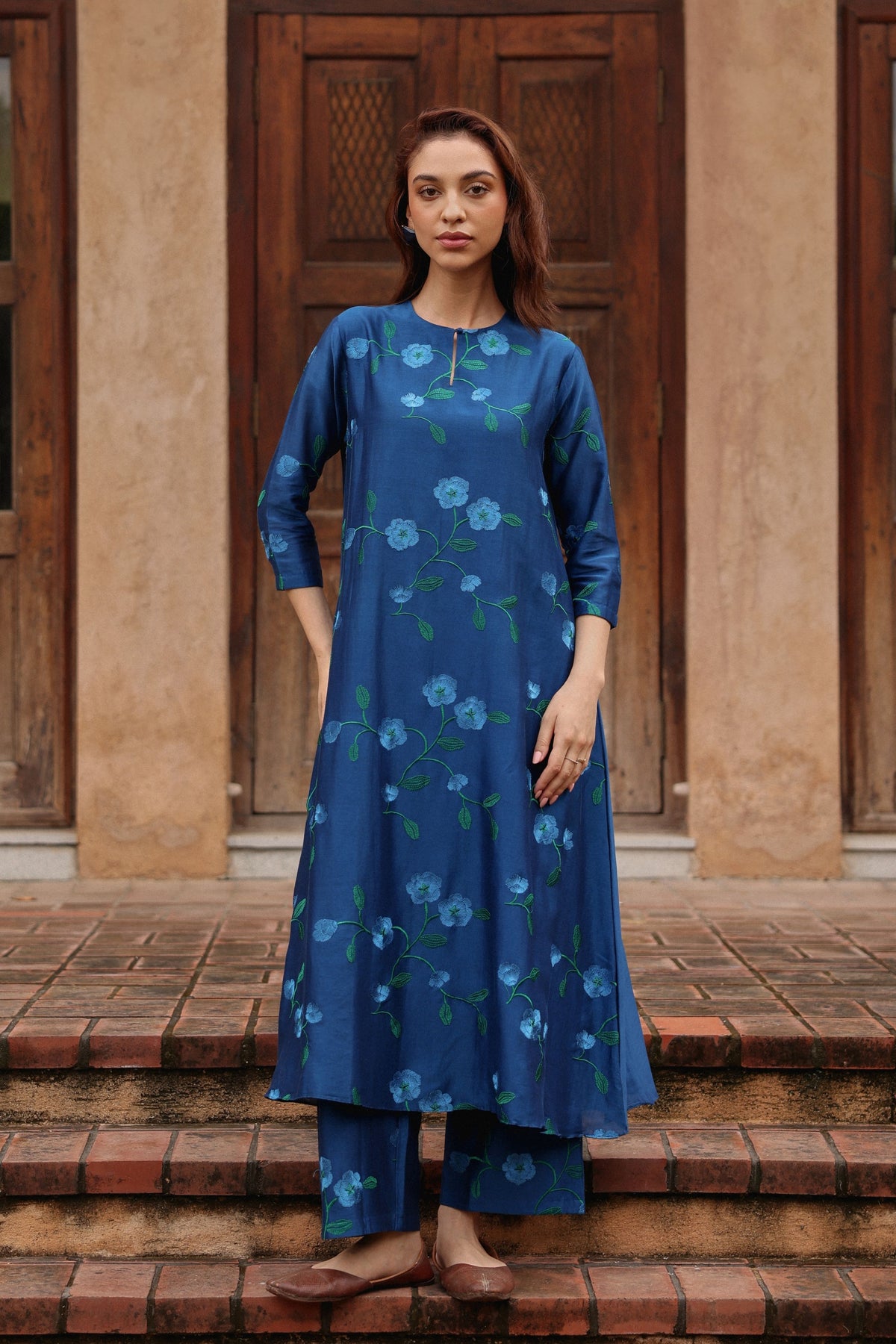 Indigo Bloom Embroidered Kurta Set