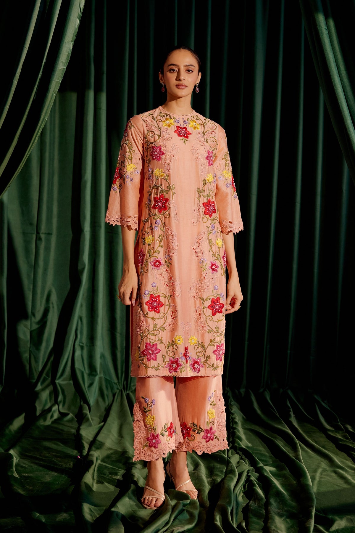 Apricot Multi Color Floral Kurta Set