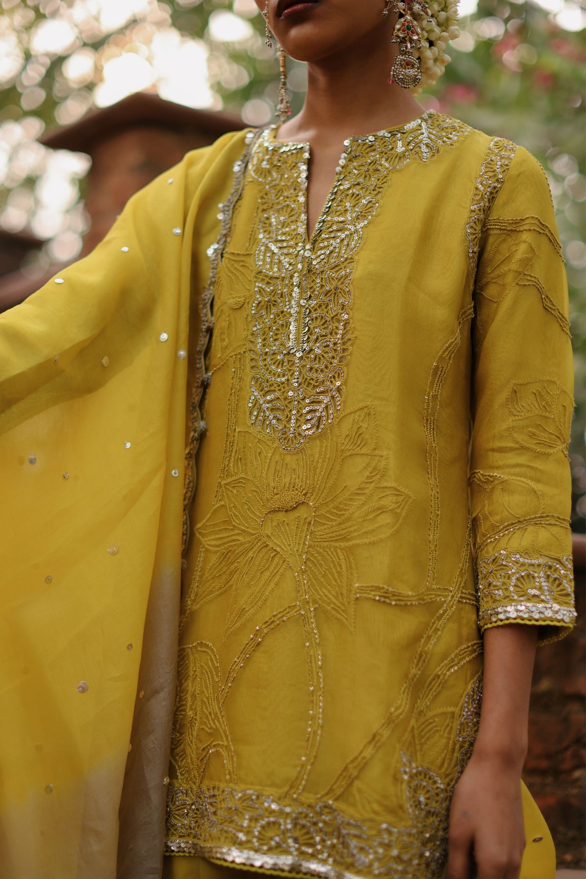 Mustard Embroidered Sharara Set