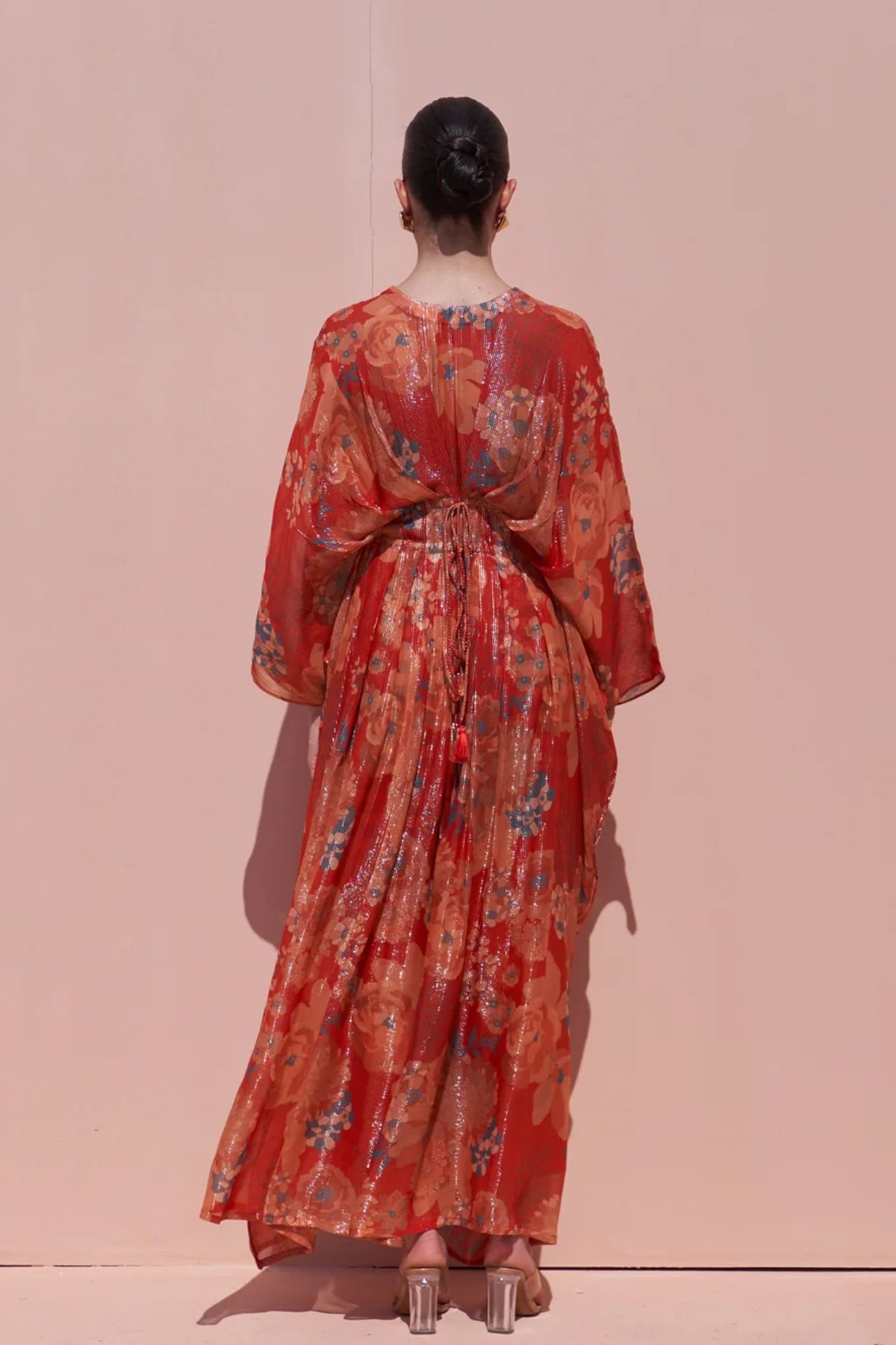 Red Moroccan Shimmer Belt Kaftan