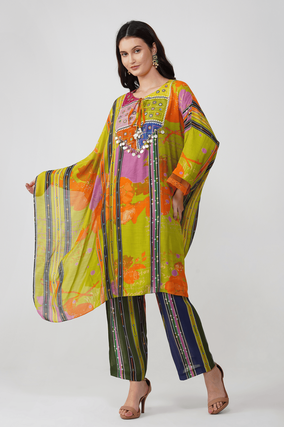 Banjara Bloom Asymmetric Kaftan Set