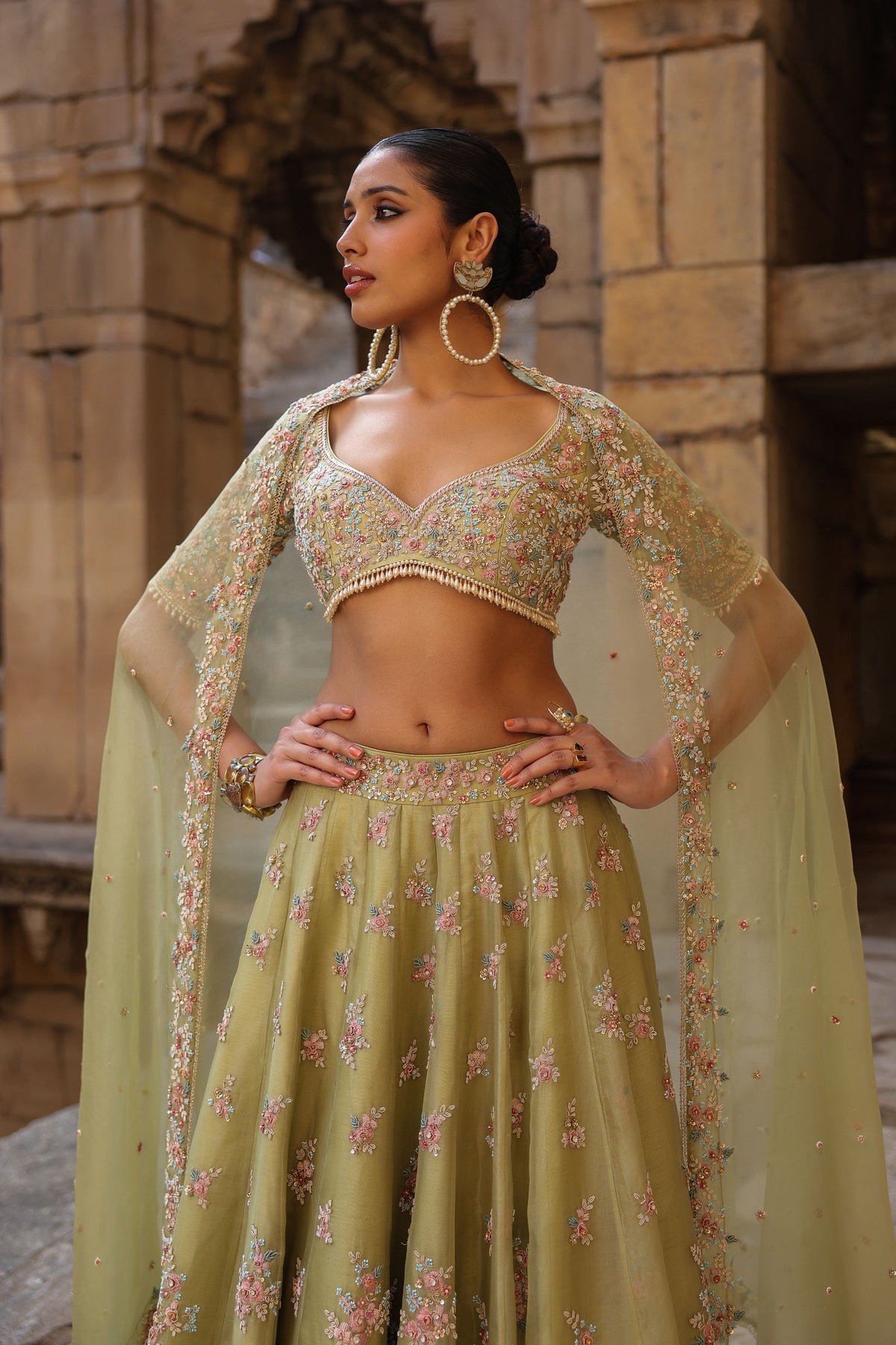 Vaayu Green Multicolor Phool Lehenga Set