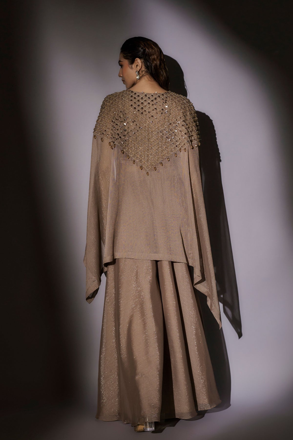 Coffee Embroidered Sharara Set