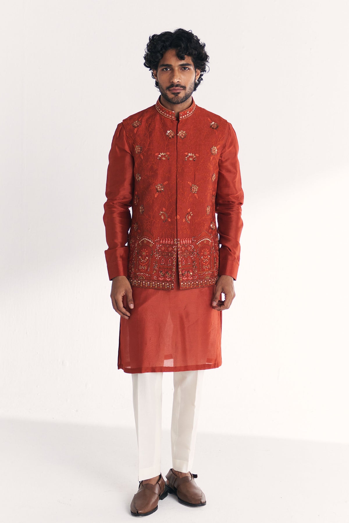 Shamsi Rust Nehru Jacket Set