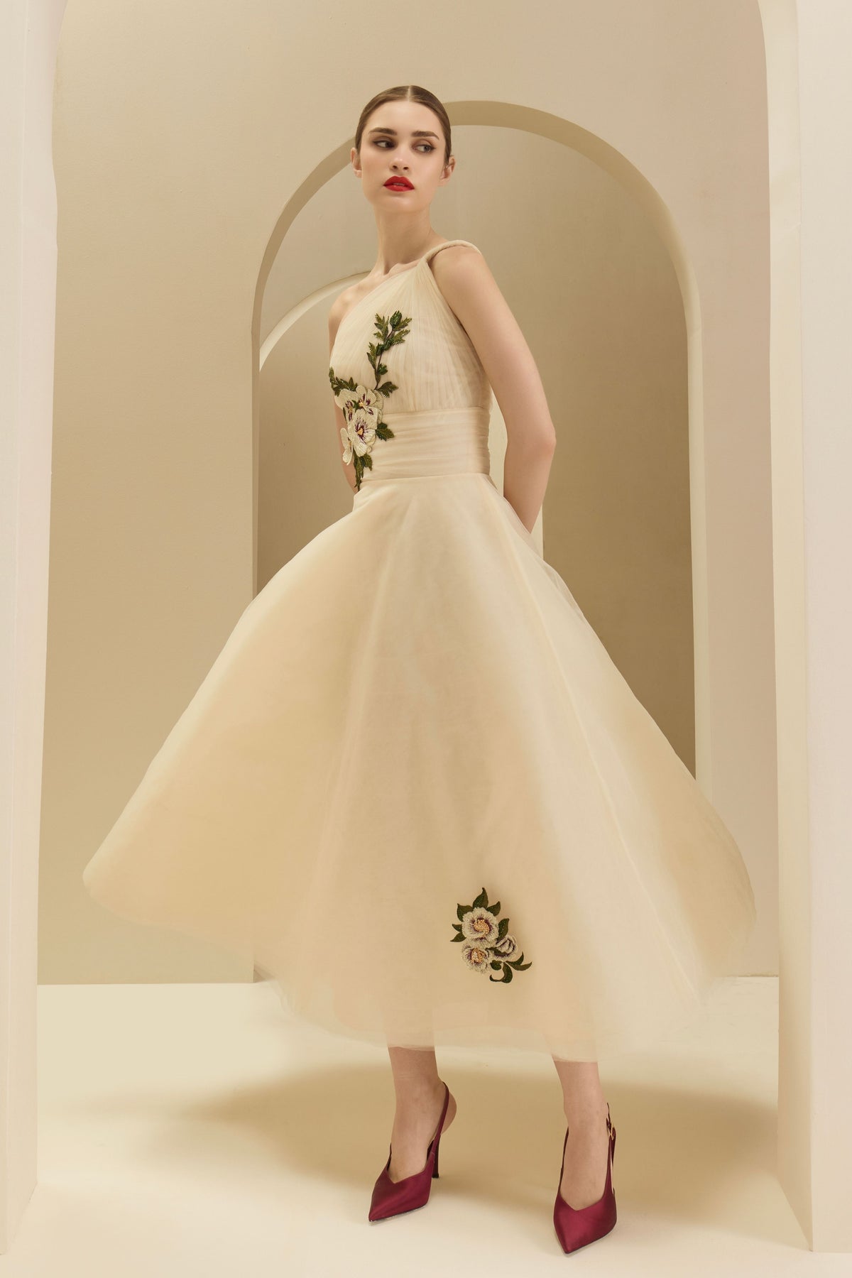 Twisted Strap Draped Midi