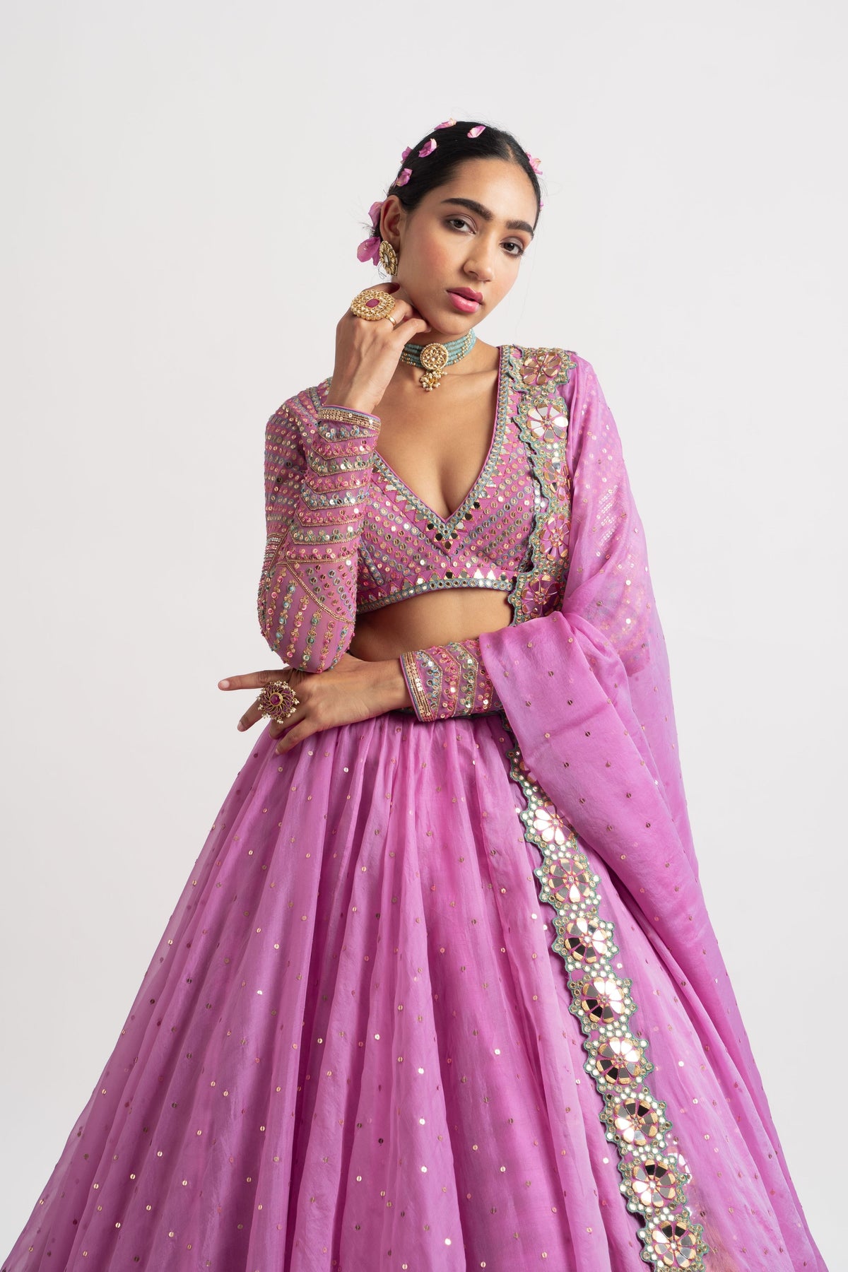 Dark blush silk organza lehenga
