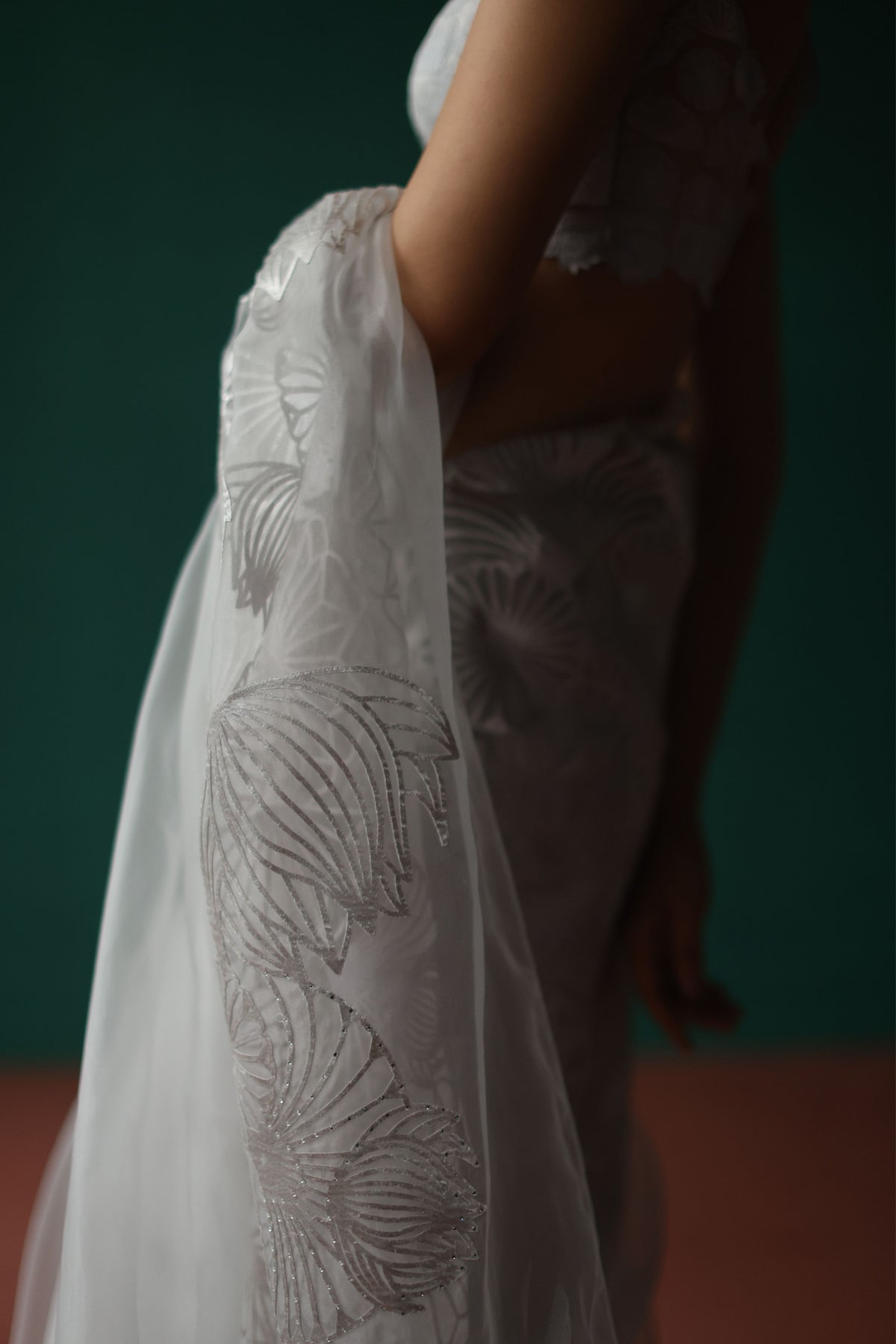Silver Crystal Bloom Saree