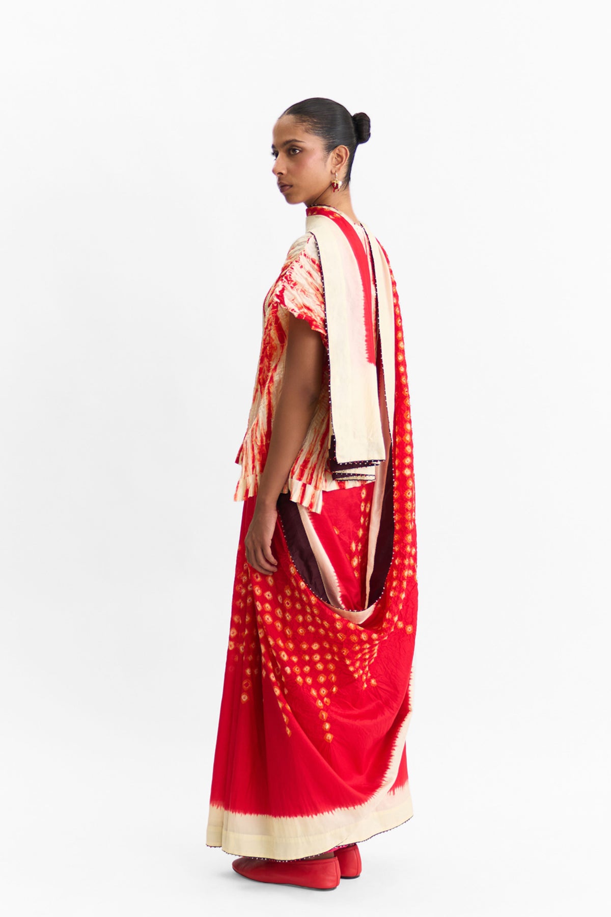 Beam Red White Saree