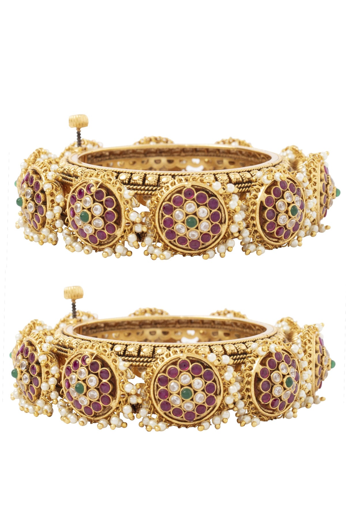 Gold Plated Pink Kundan Bangles