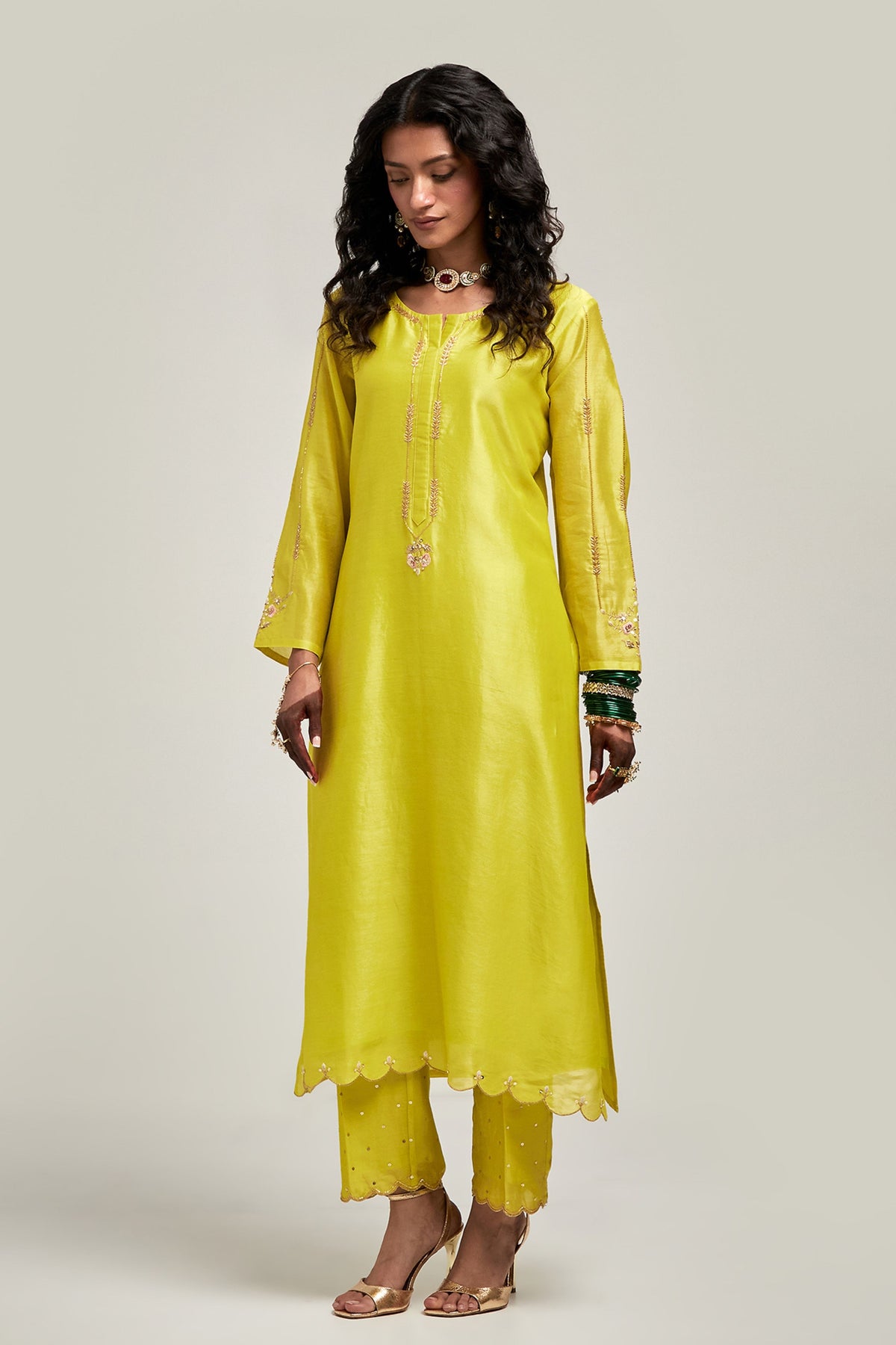 Embroidered Lime Kurta Set