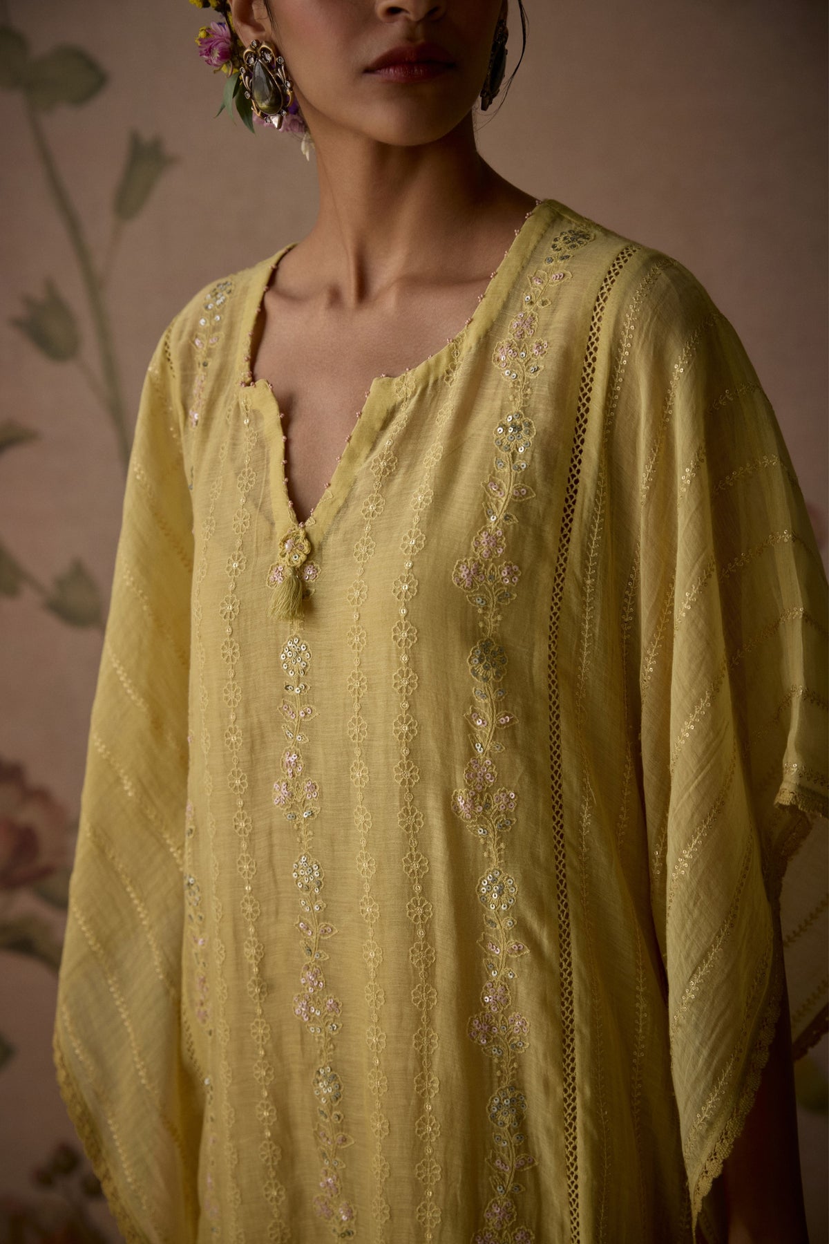 Lemon Yellow Embroidered Kaftan Set