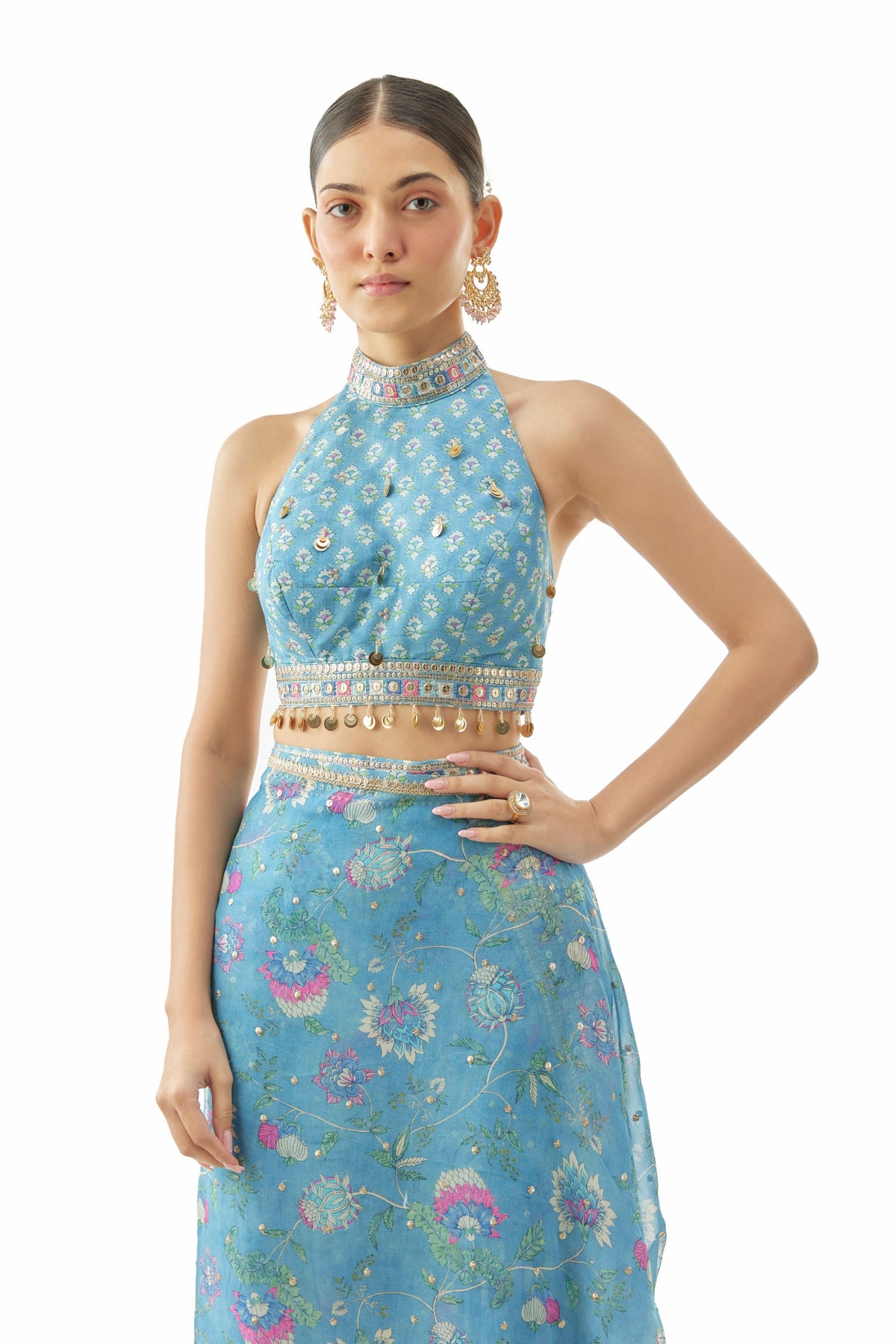 Blue Pakhi Draped Saree Set