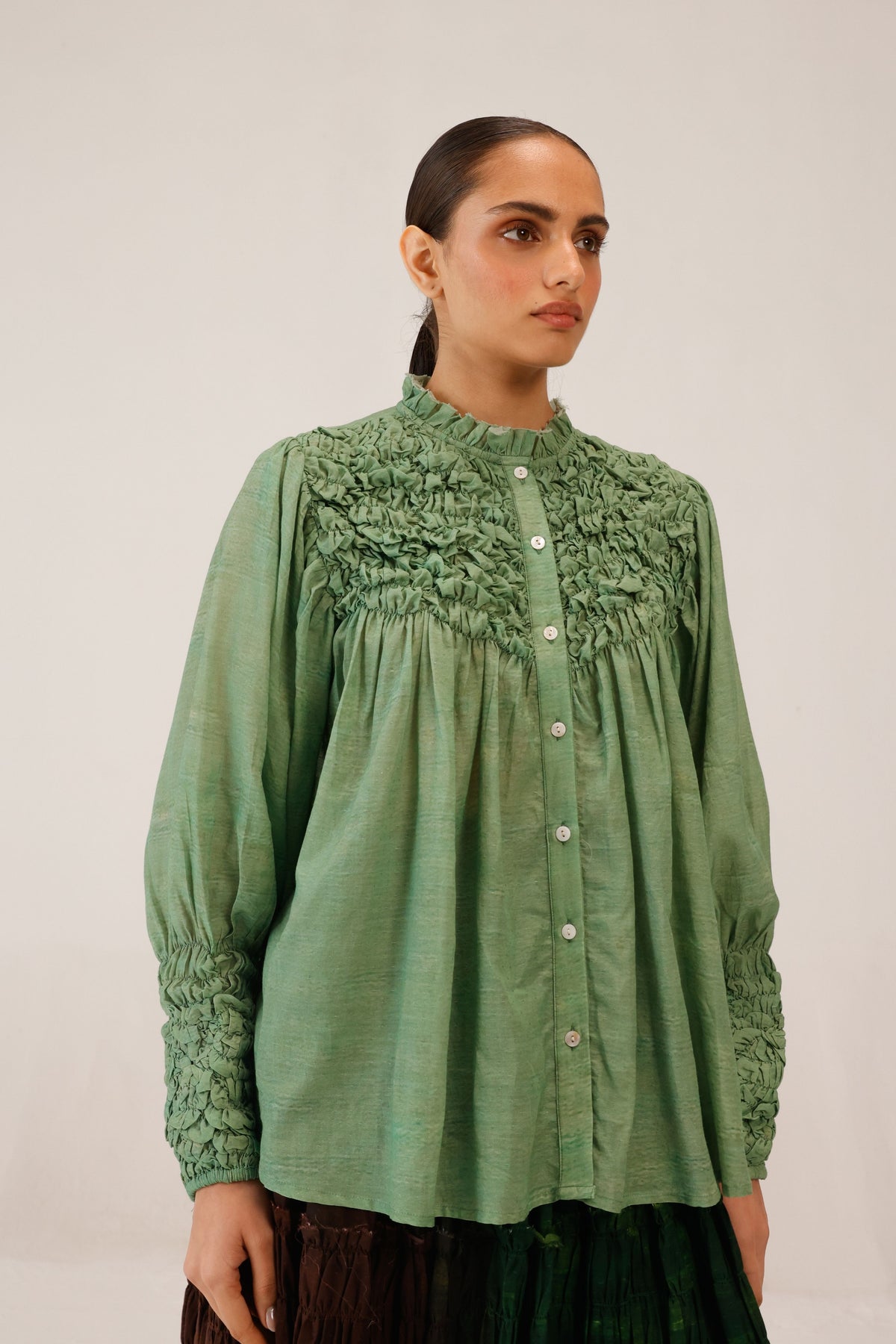 Green Smocked Shirt