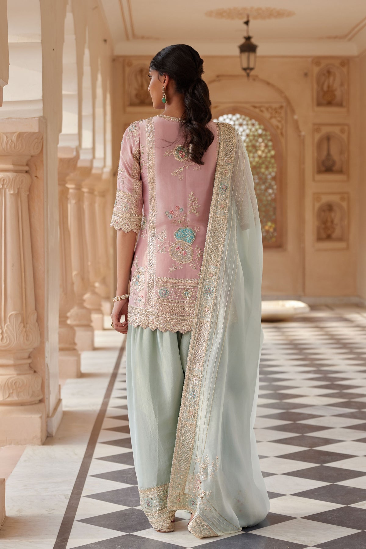 Flamingo Pink Embroidered Kurta Set