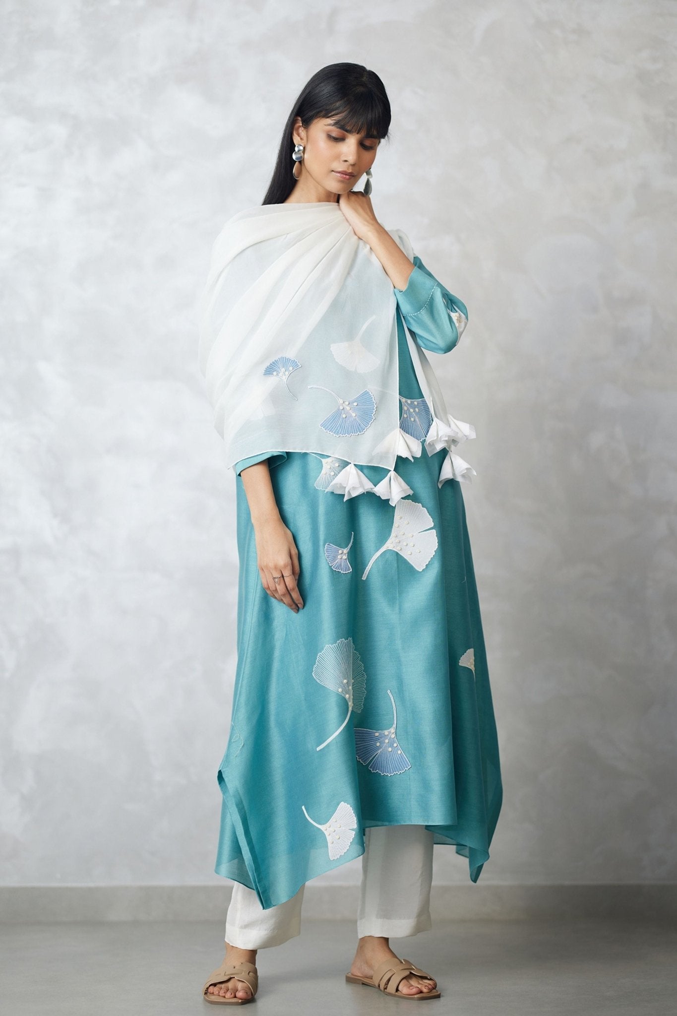 Seafoam Trapezium Kurta Set - Nachiket Barve - Elahe