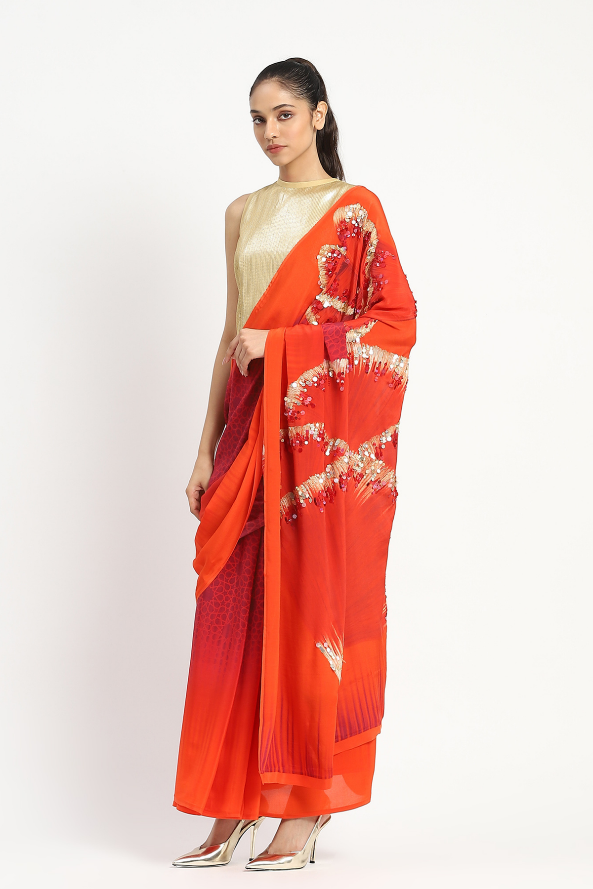 Octarine Embellished Saree