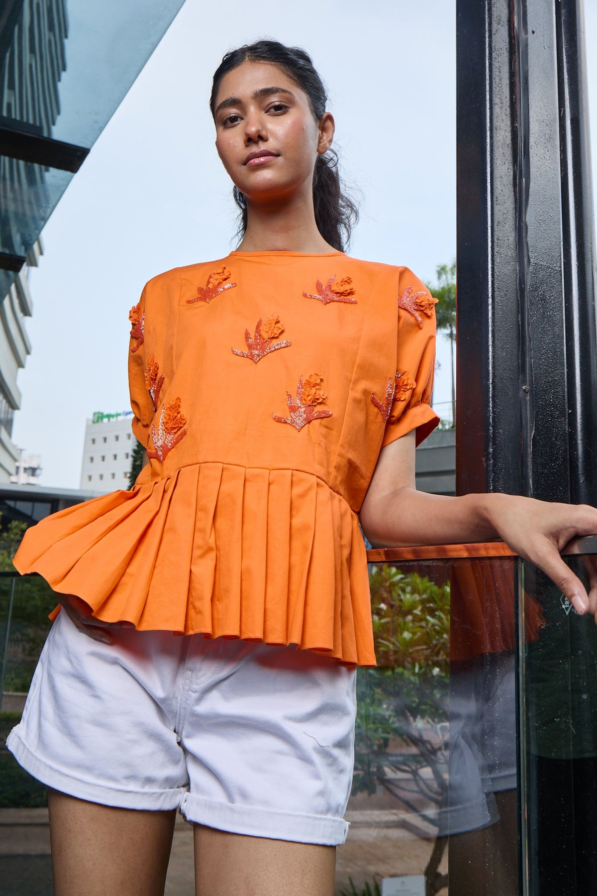 Pleated Orchid Whisper Orange Top