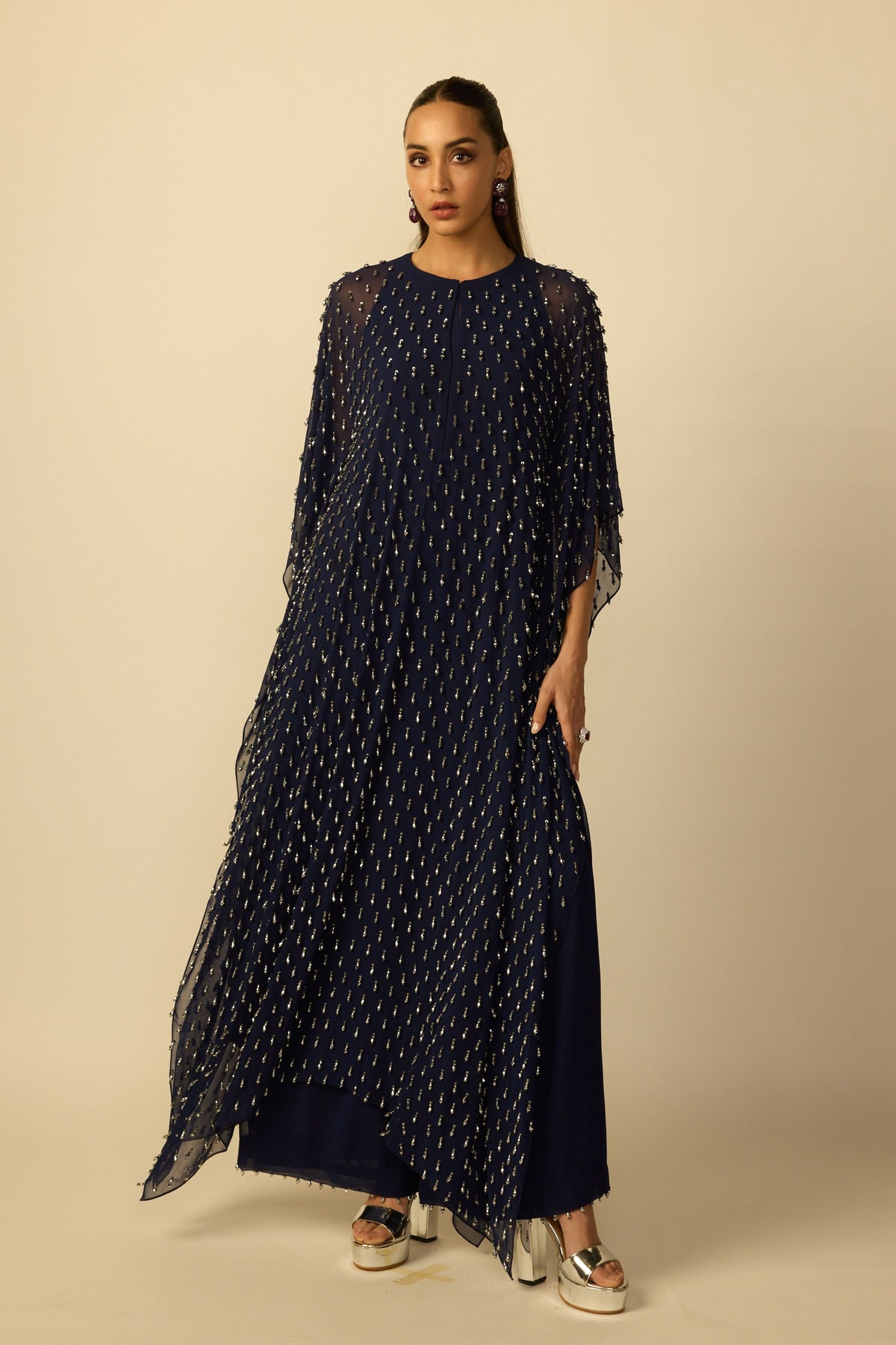 Deep Blue Silver Kaftan Set