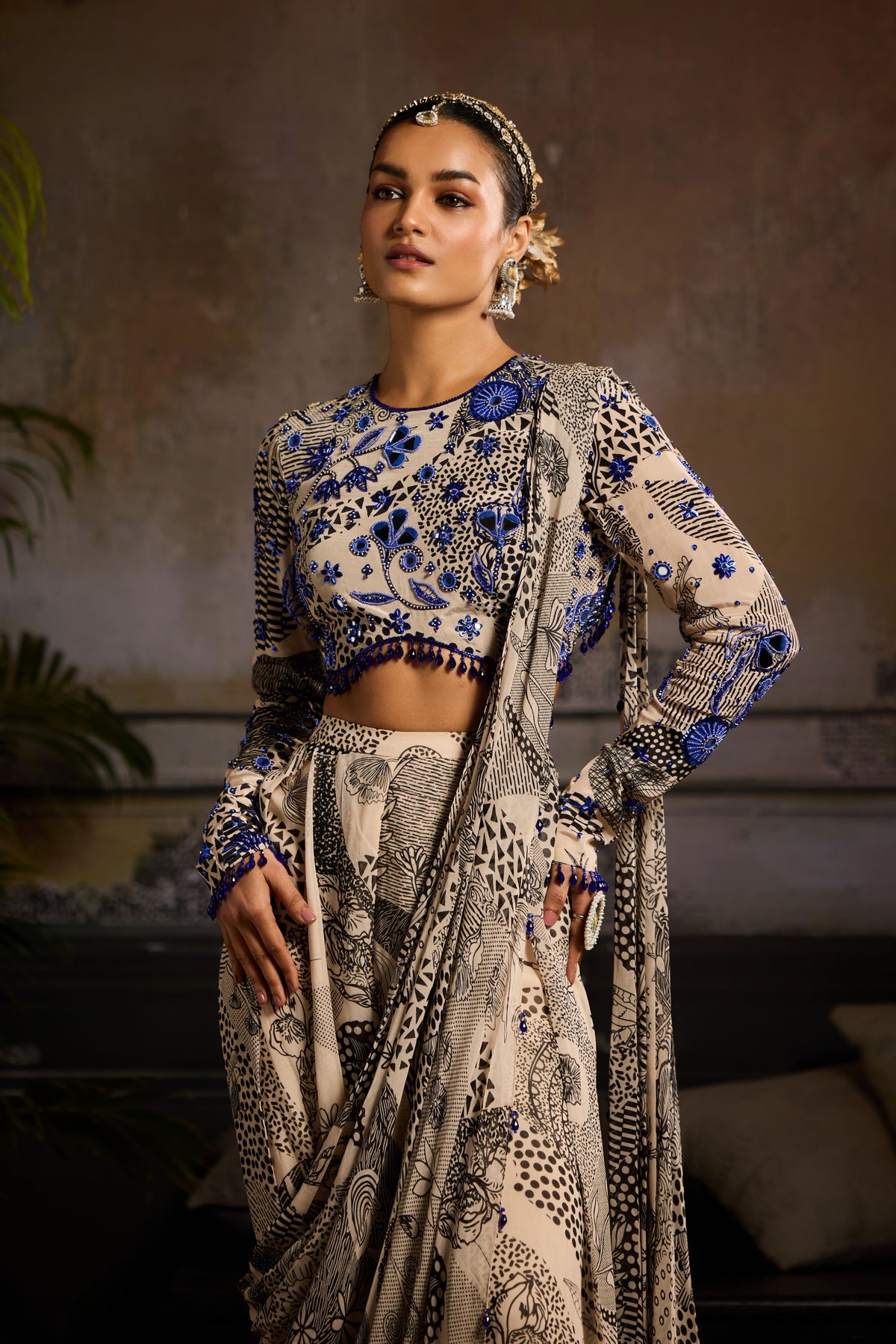 Beige Pant Saree Set