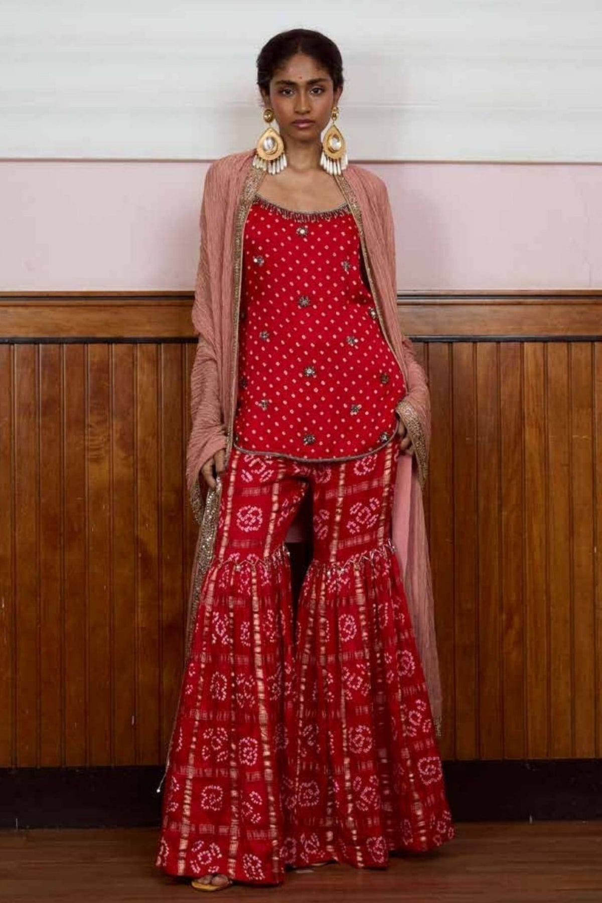 Ghungroo Red Bandhani Gharara Set