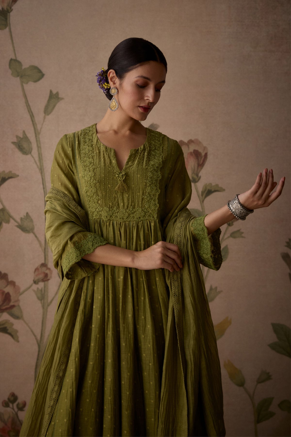 Green Lace A-line Kurta Set