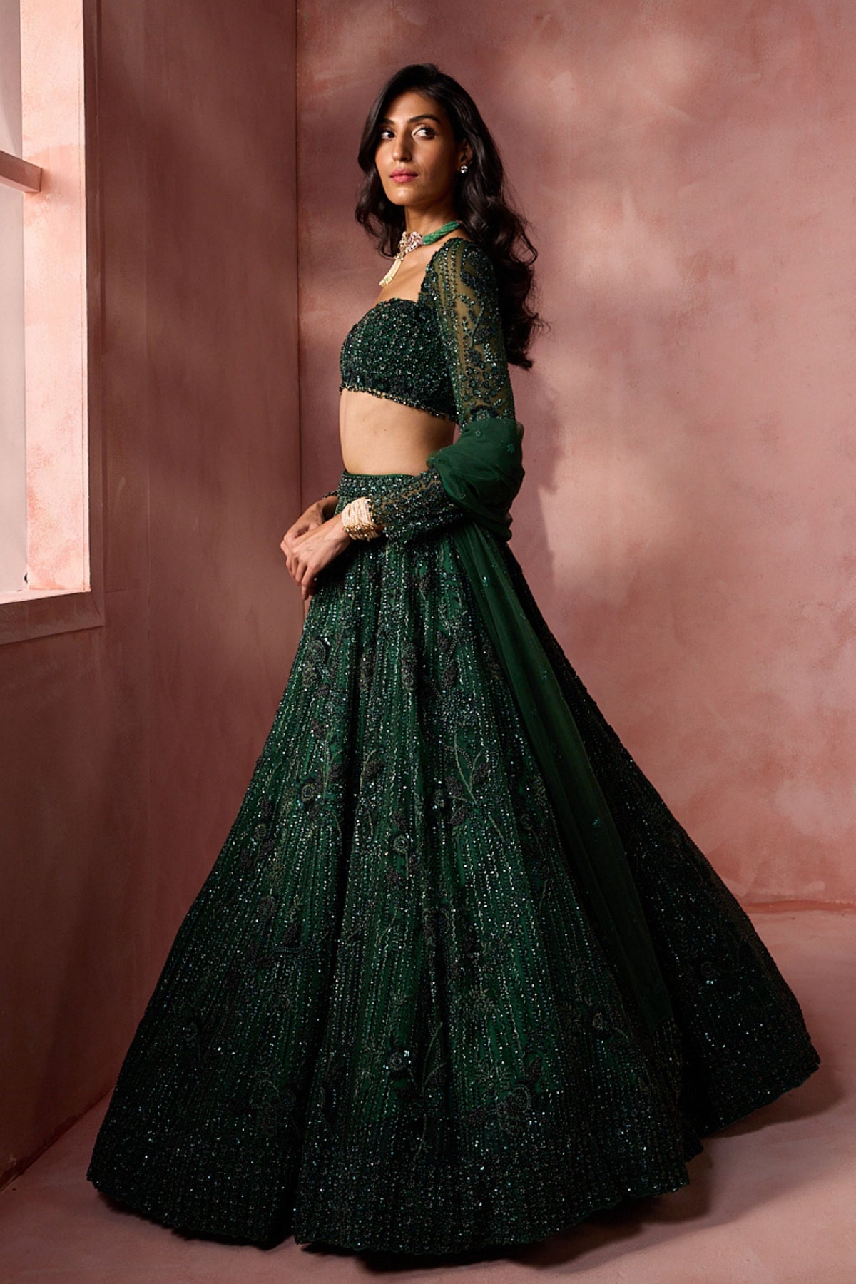Bottle Green Lehenga Set