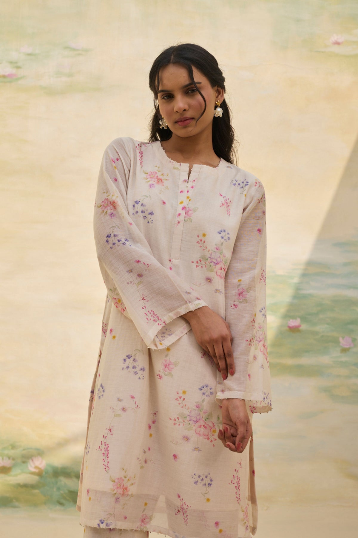 Ivory Floral Tunic Set
