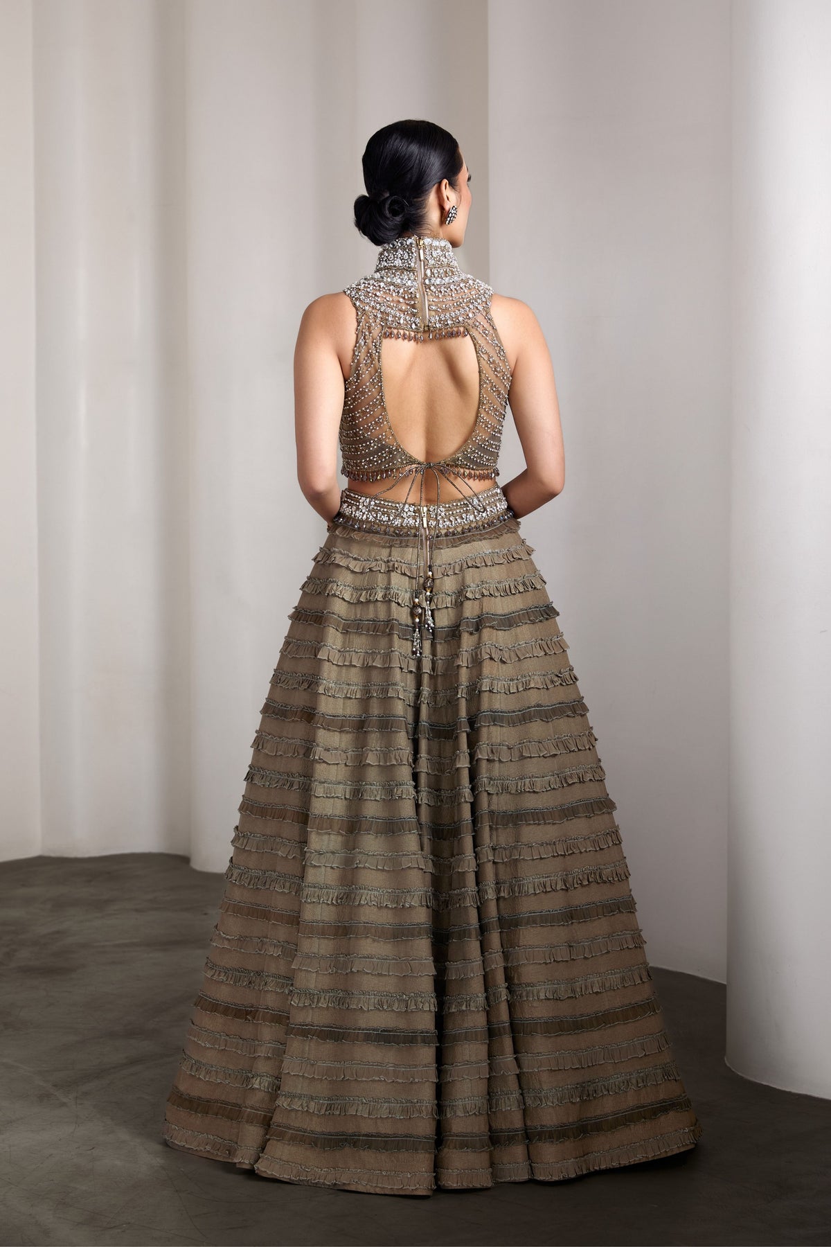 Olive Ruffle Lehenga Set