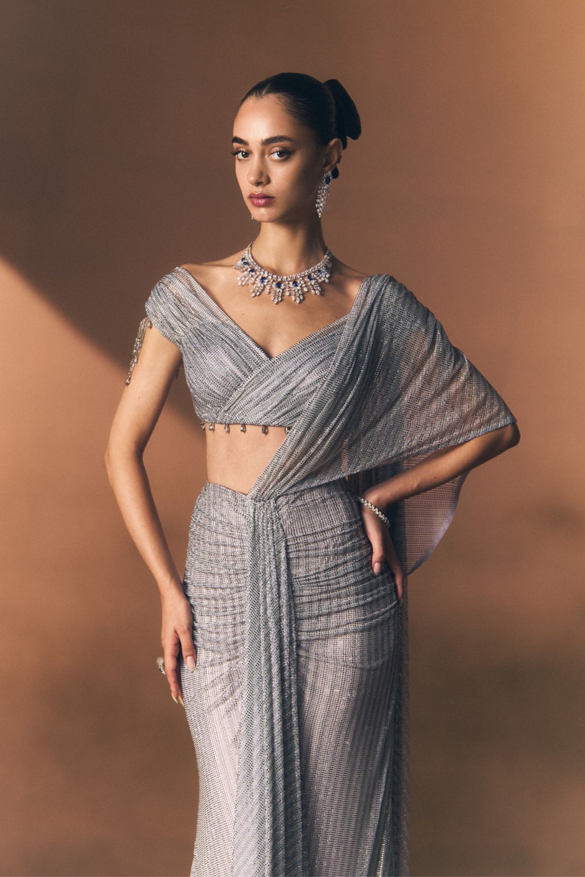 Pewter Drape Saree Set