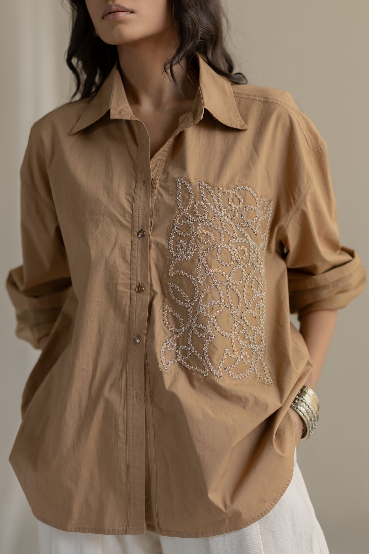 Beige Pocket Patch Shirt