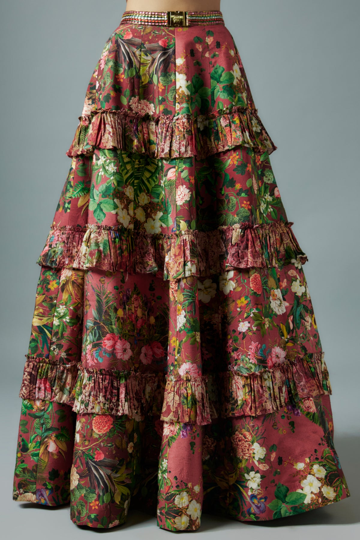 Maroon Botanical Printed Lehenga Set