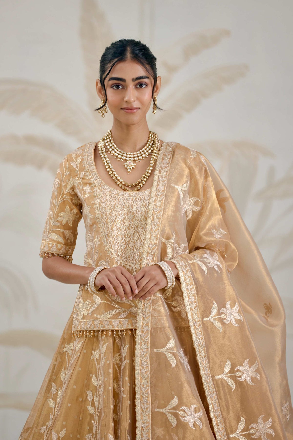 Gold Organza Kurta-lehenga Set