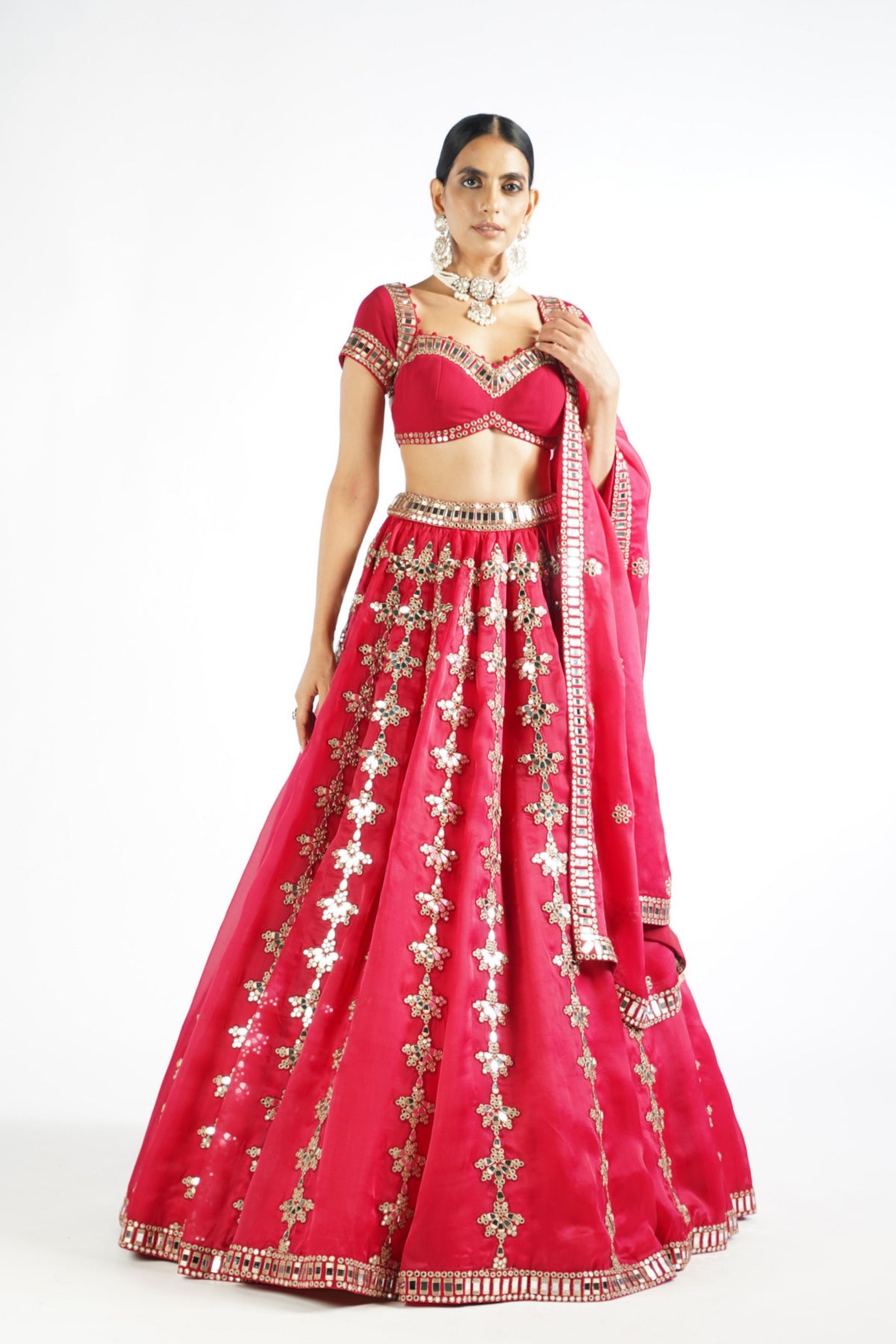 Crimson Red Chandelier Drop Lehenga Set