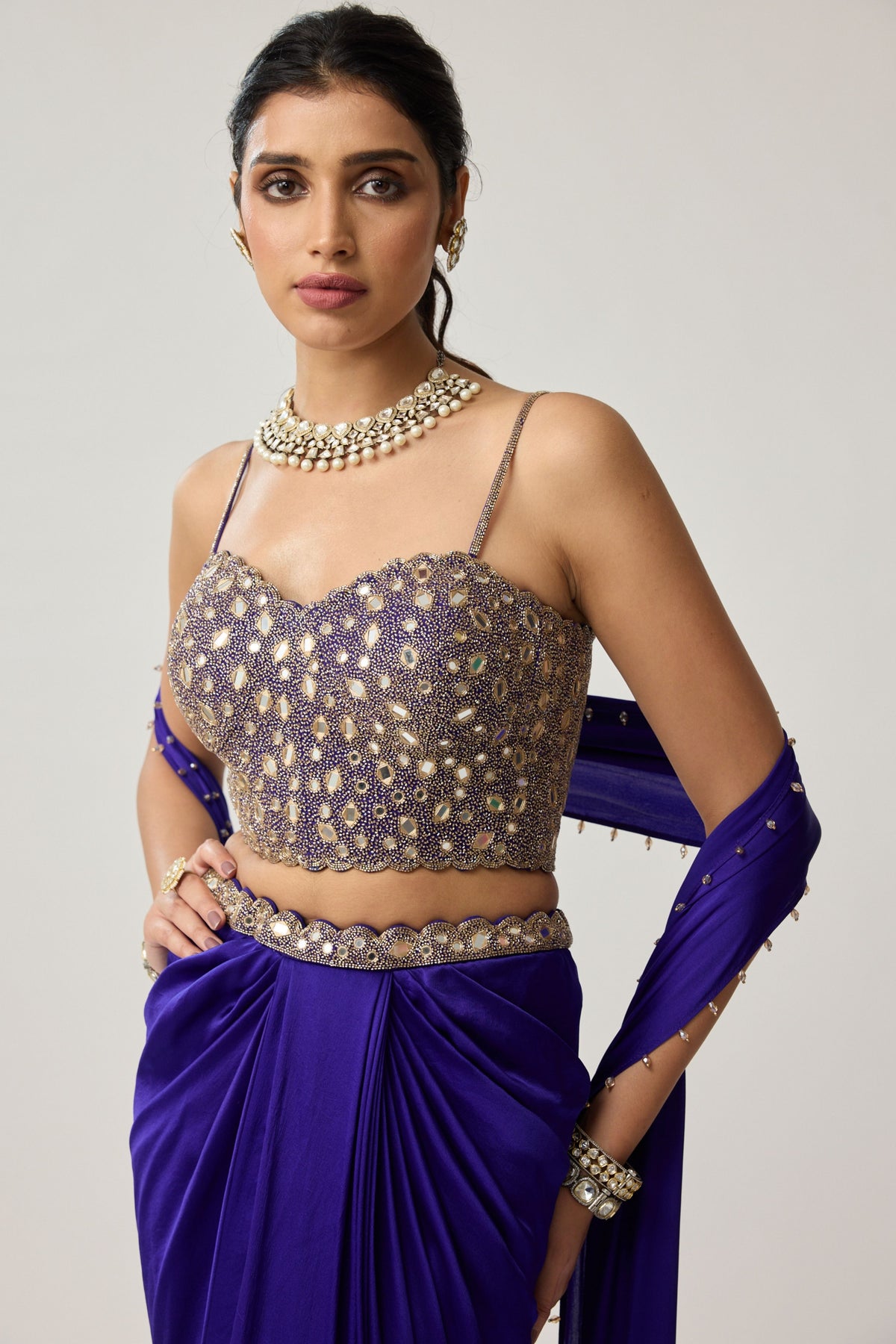 Persian Blue Draped Skirt Set