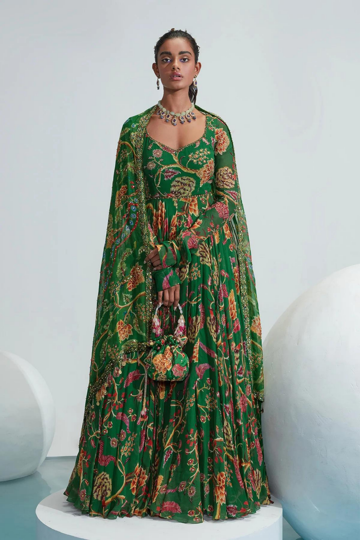 Marwa Green Embroidered Anarkali Set