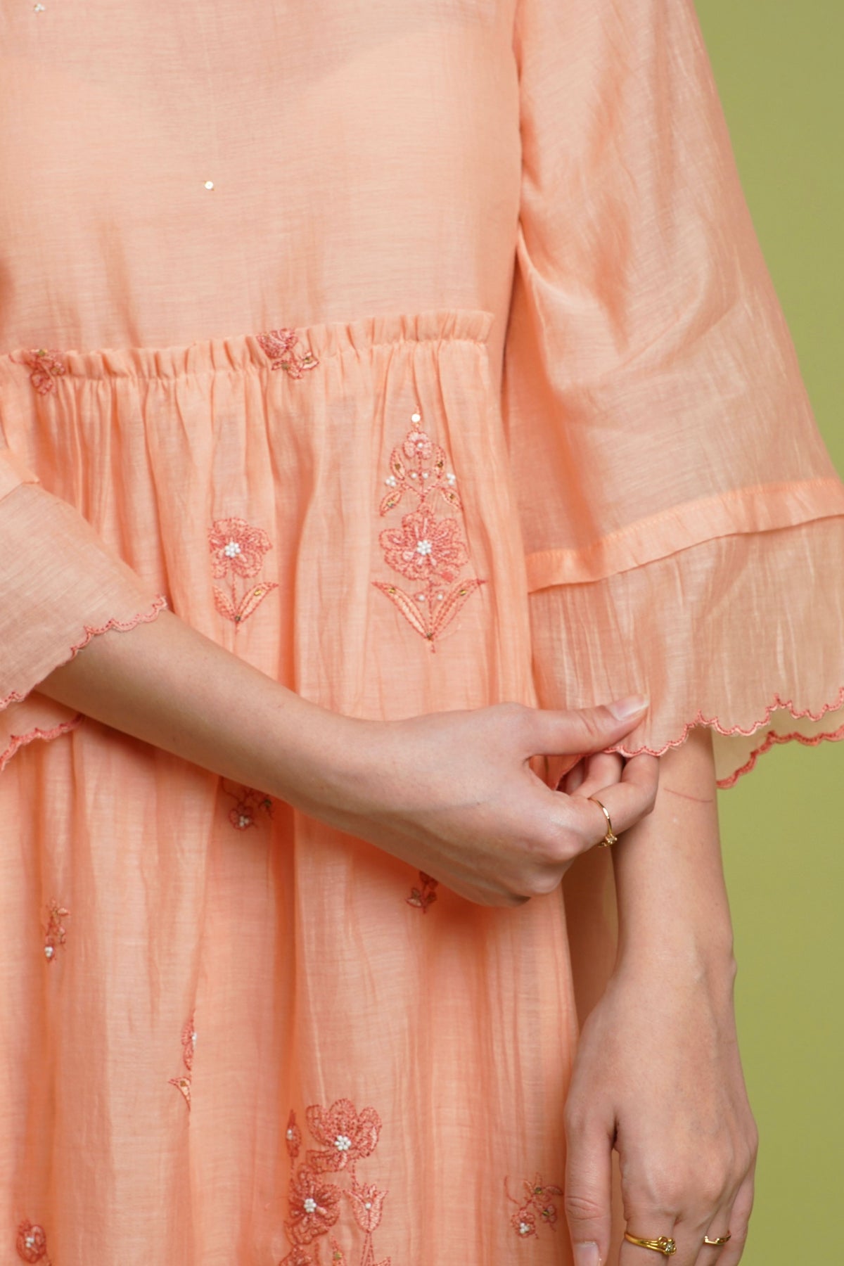 Peach Mul Chanderi Kurta Set