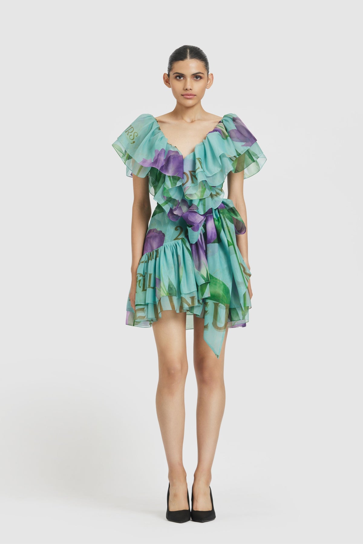 Blue Ruffled Mini Dress
