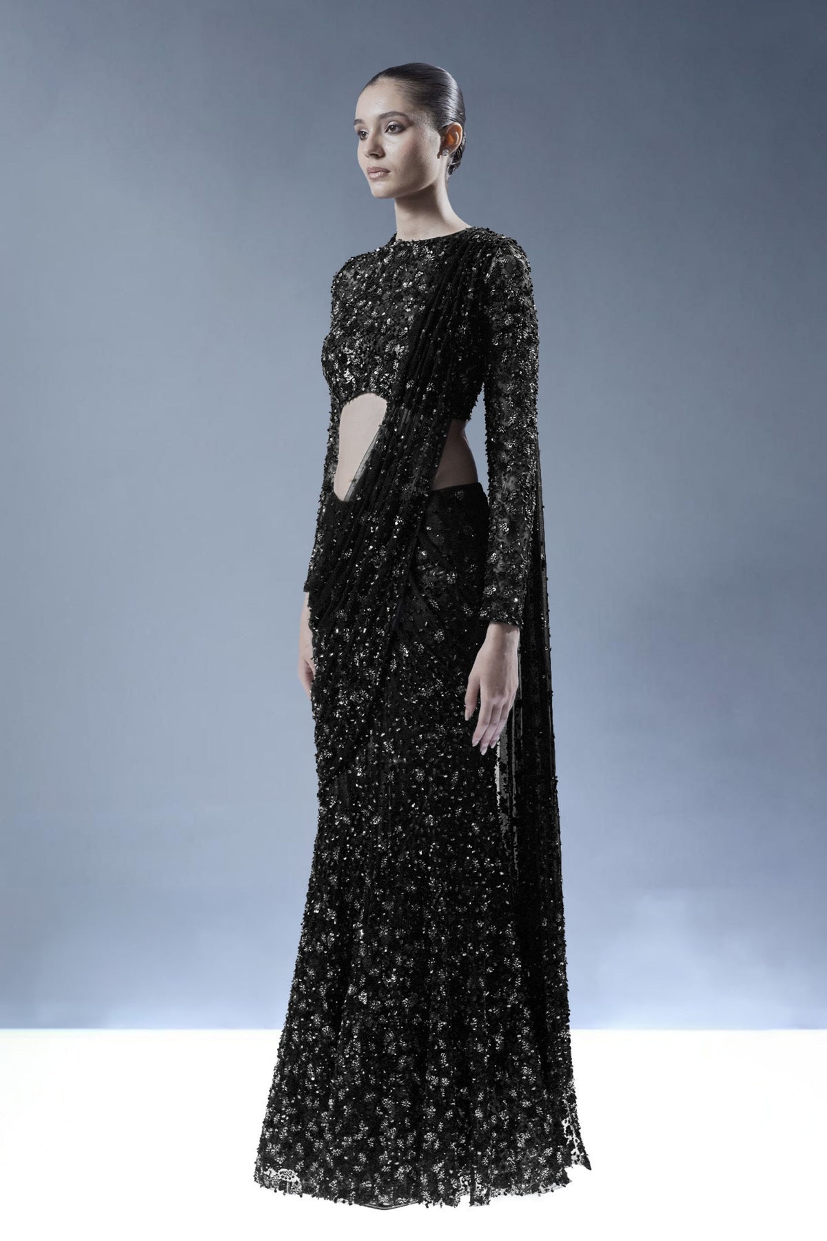 Black Midnight Ember Drape Saree