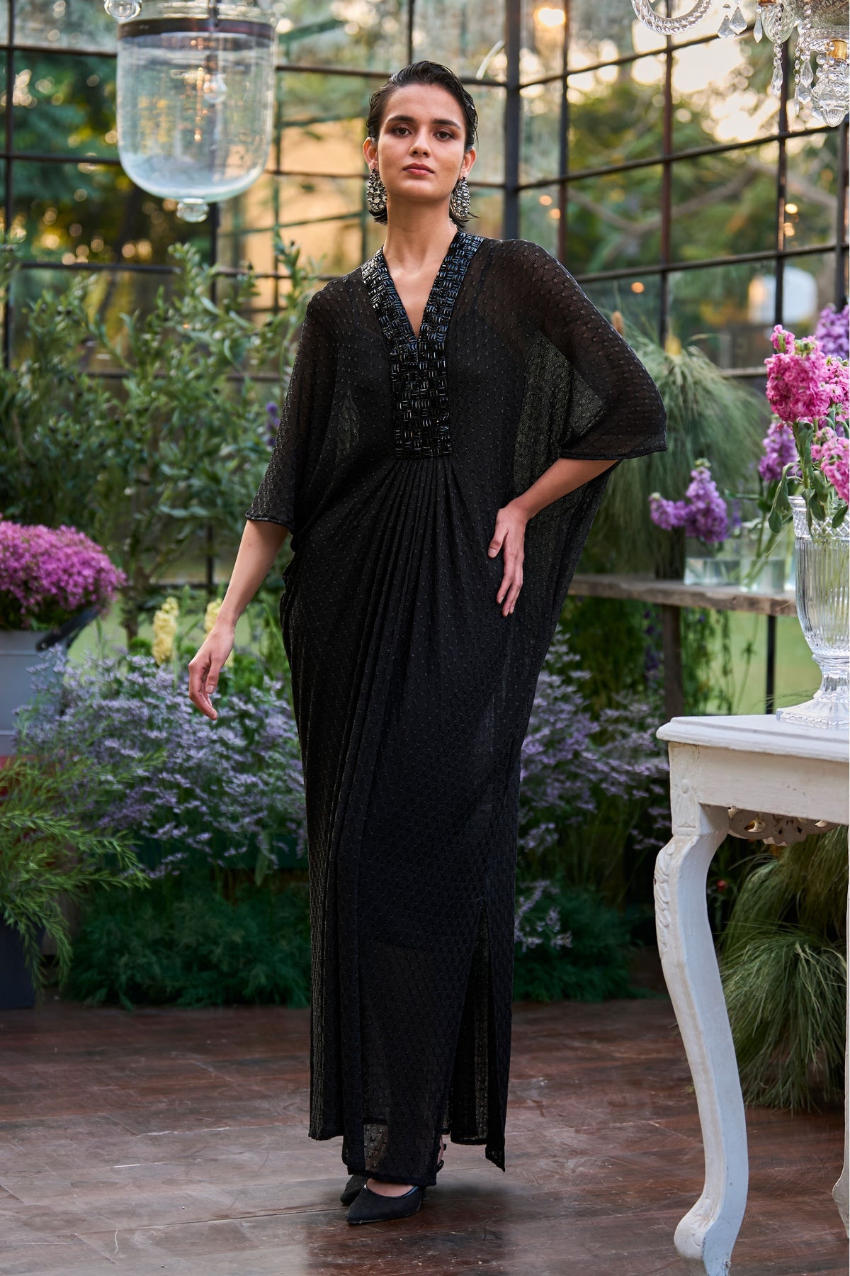 Black Draped Kaftan