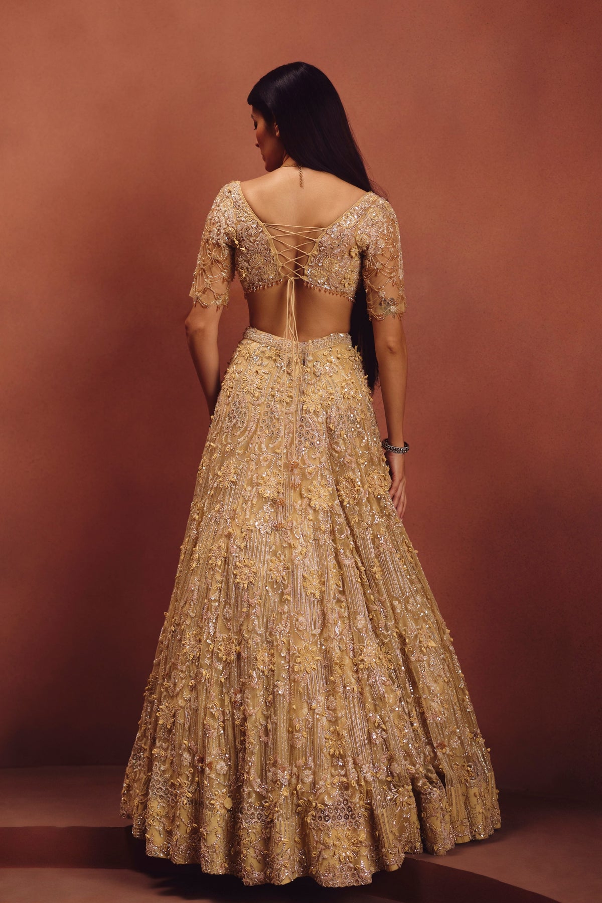 Champagne Embroidered Lehenga Set
