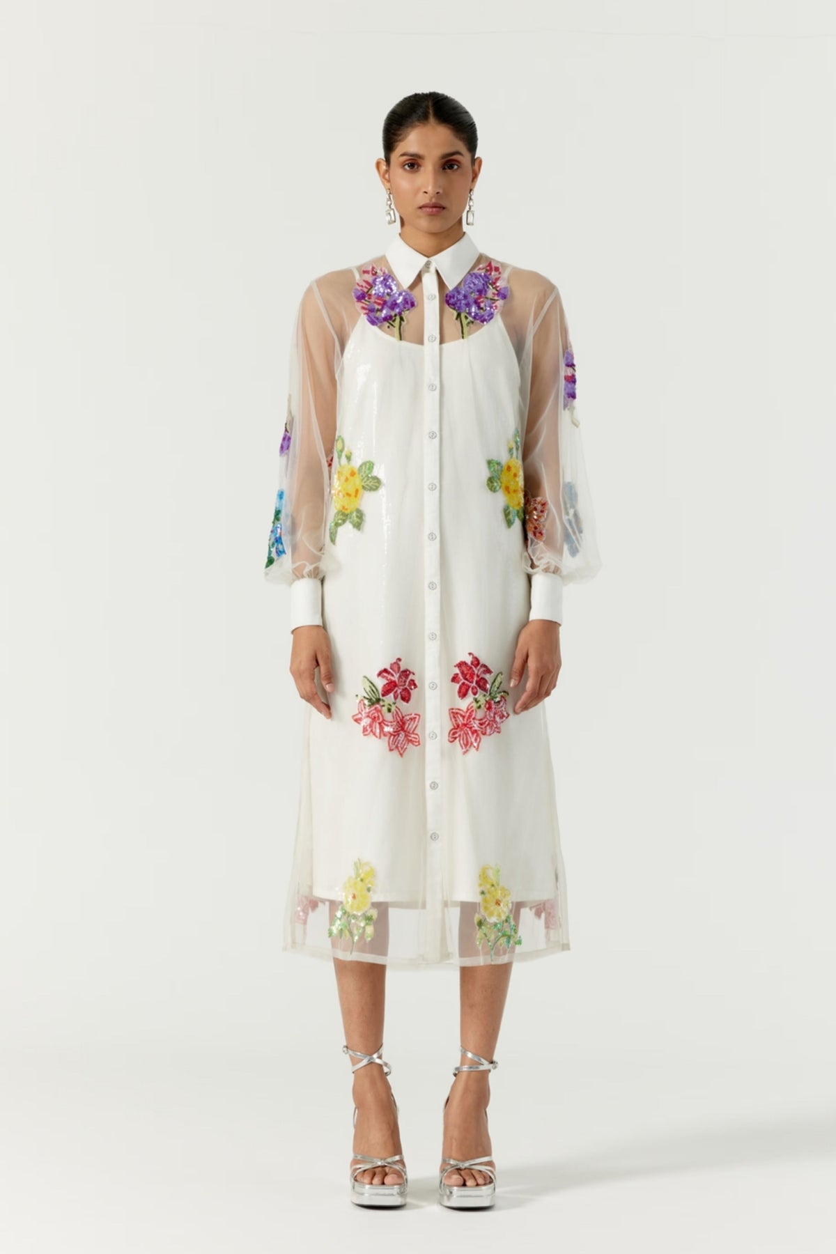White Botanical Shirt Dress